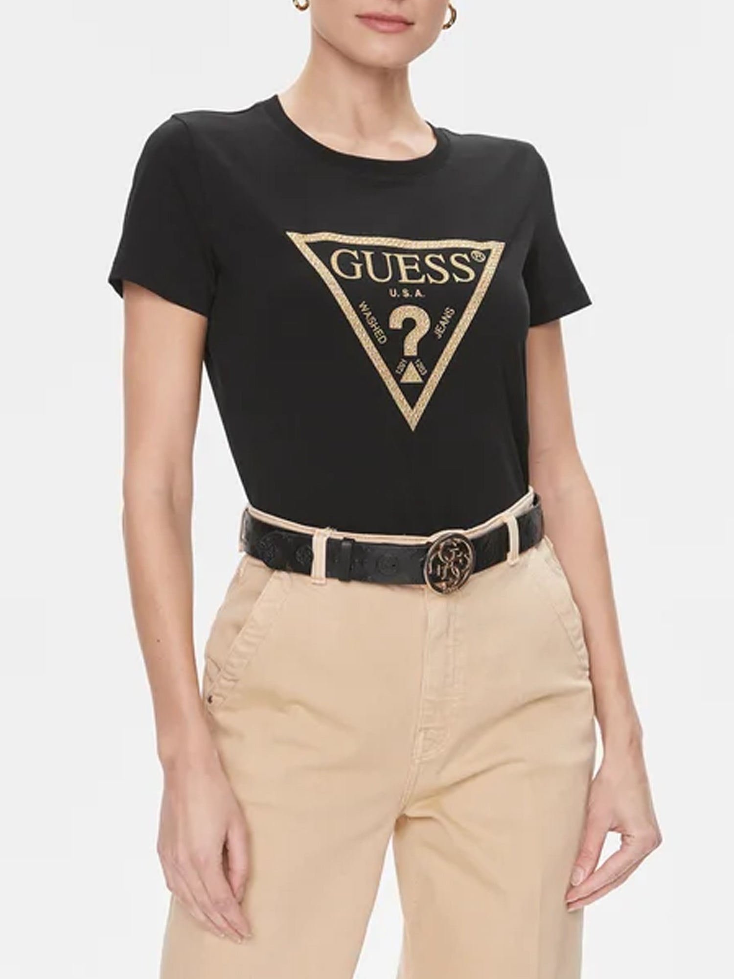GUESS JEANS T-SHIRT GOLD TRIANGLE NERO