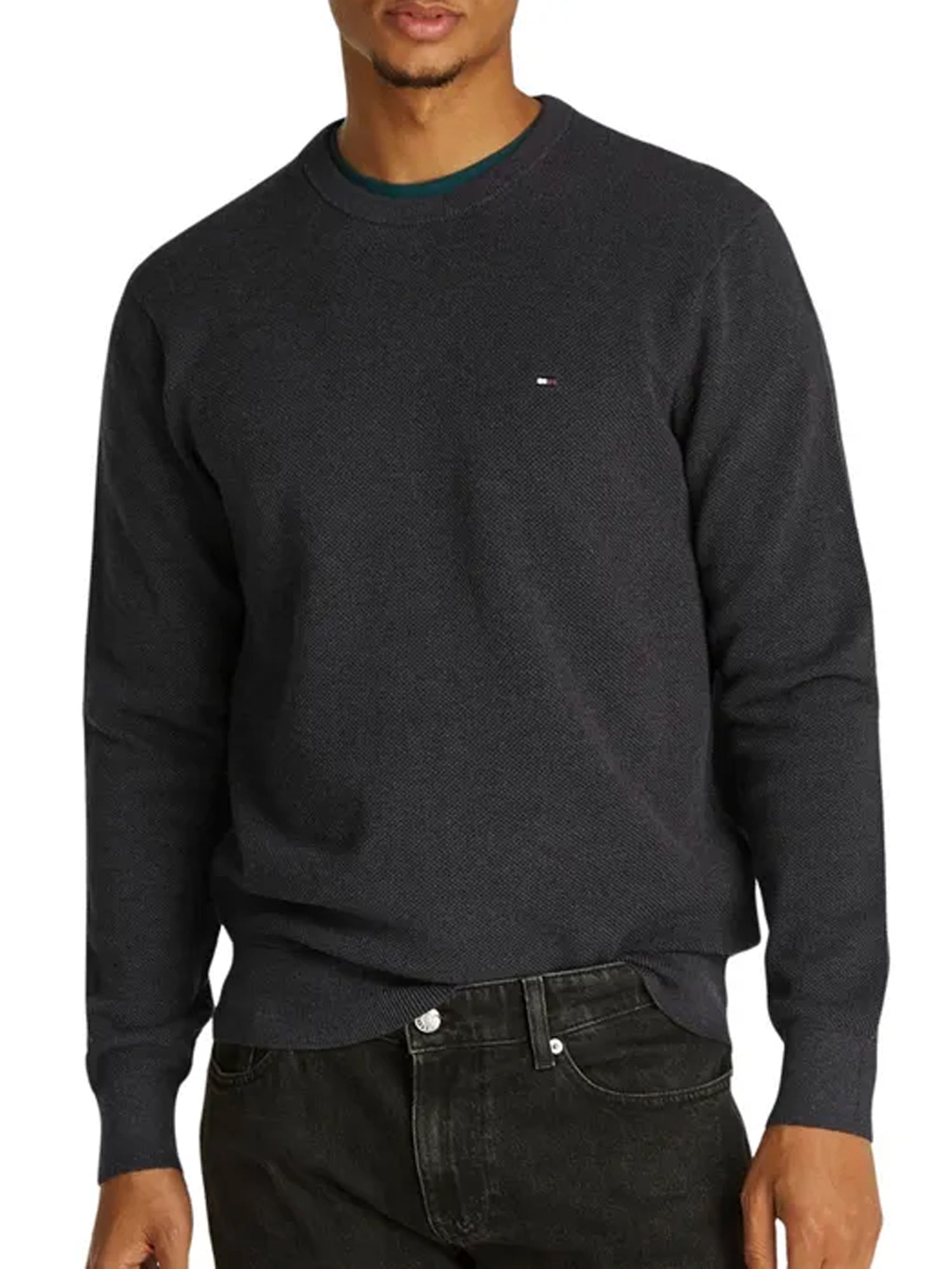 TOMMY HILFIGER PULLOVER IN MAGLIA TRAMATA GRIGIO SCURO