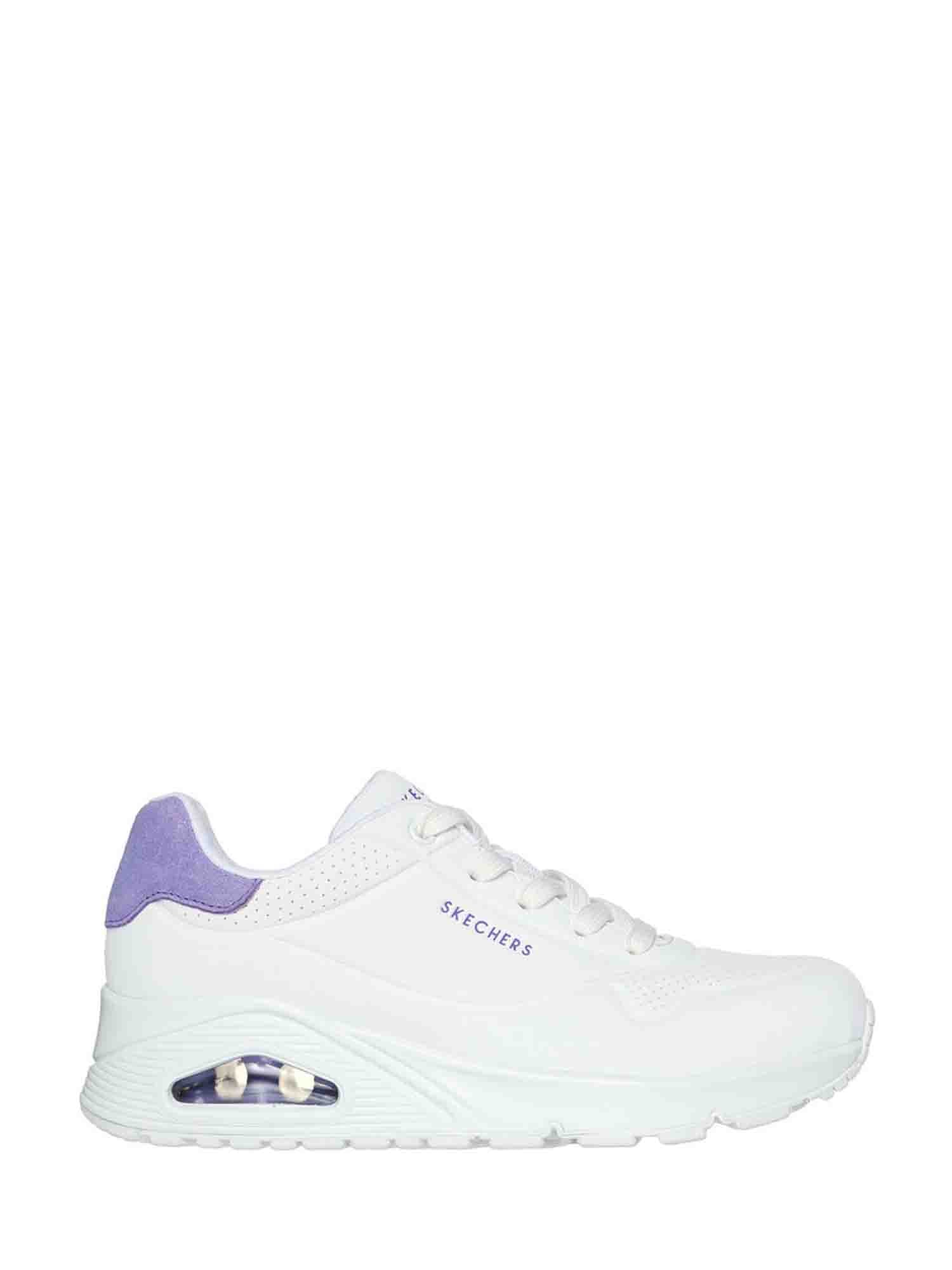 SKECHERS UNO POP BACK SNEAKERS BIANCO-PORPORA