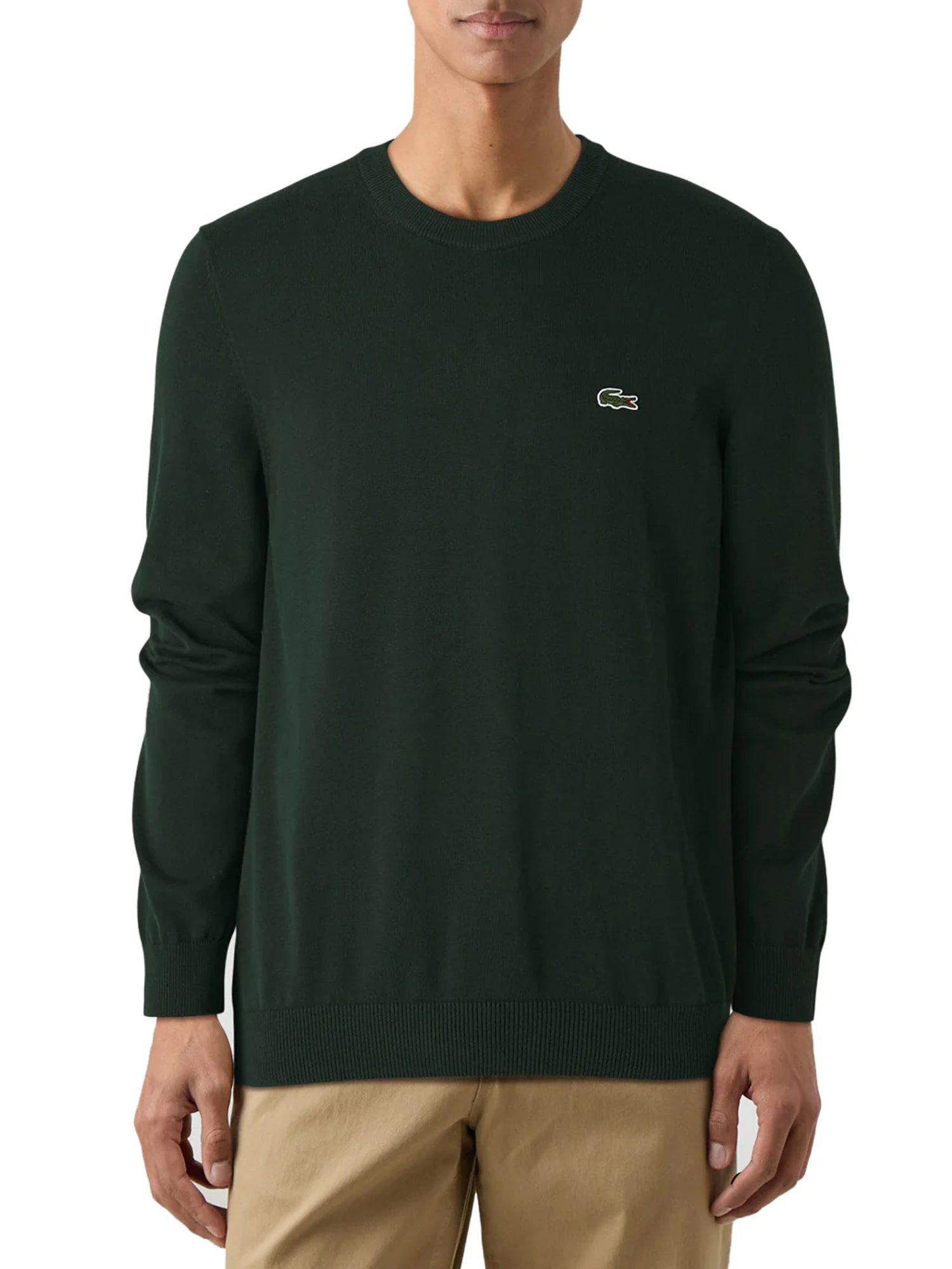 LACOSTE PULLOVER IN FILATO DI COTONE VERDE