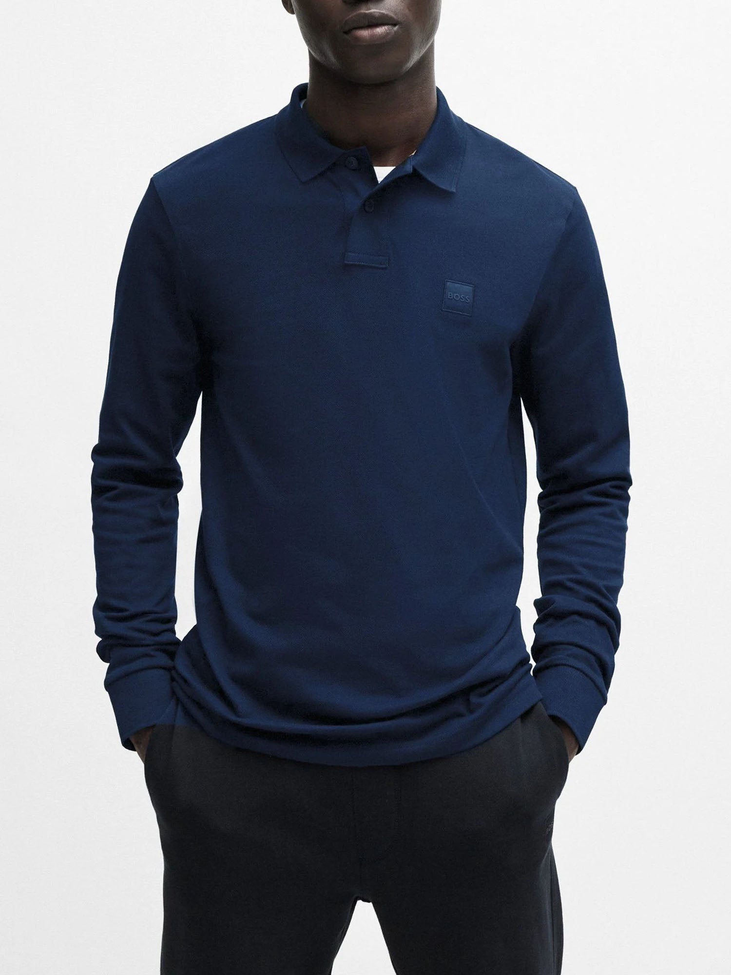 HUGO BOSS POLO MANICHE LUNGHE BLU COBALTO