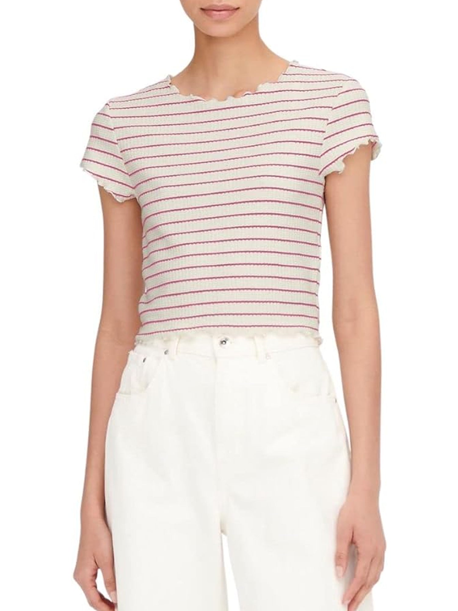 ONLY T-SHIRT CROPPED ANITS A RIGHE BIANCO - ROSA