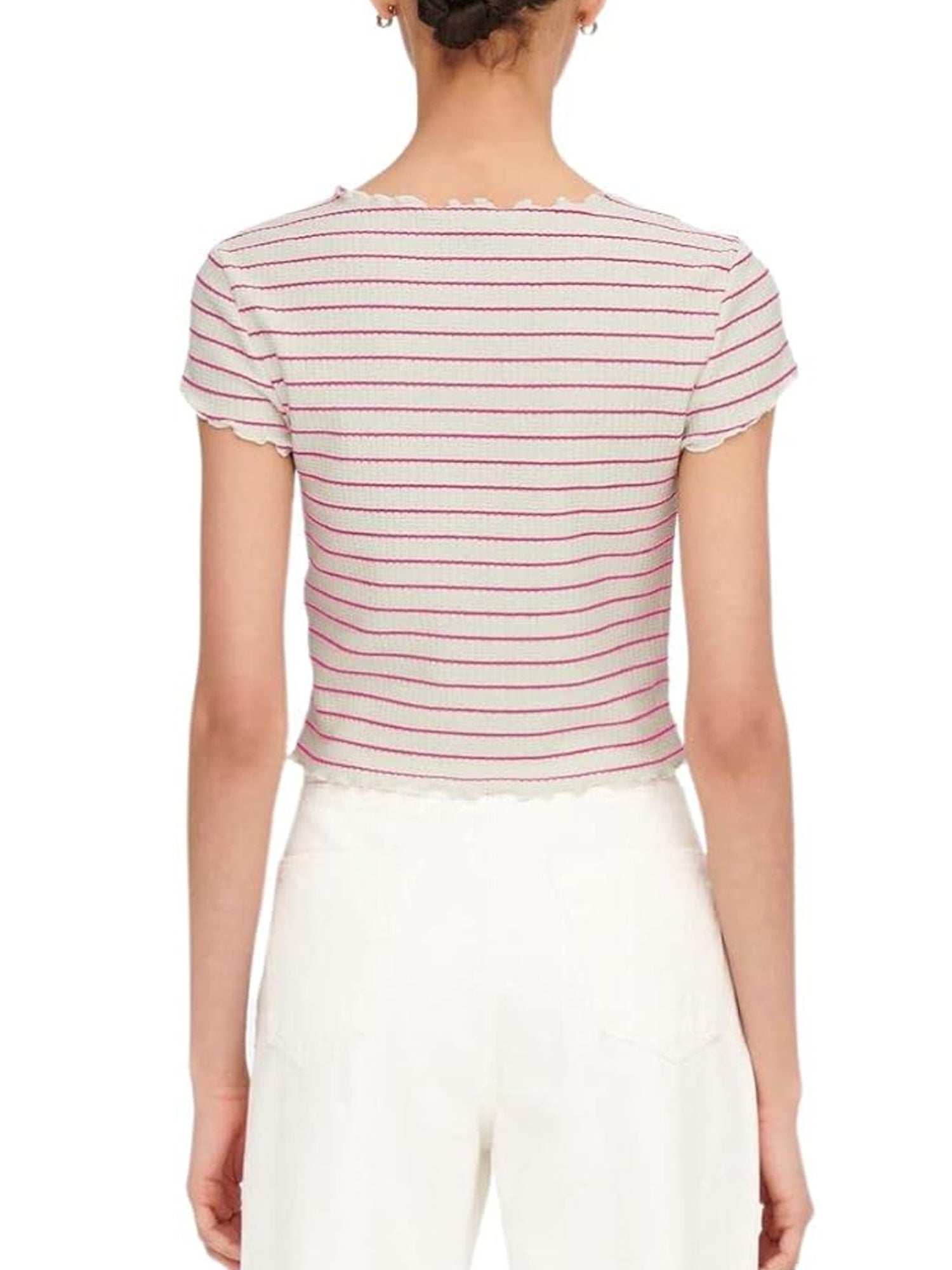 ONLY T-SHIRT CROPPED ANITS A RIGHE BIANCO - ROSA