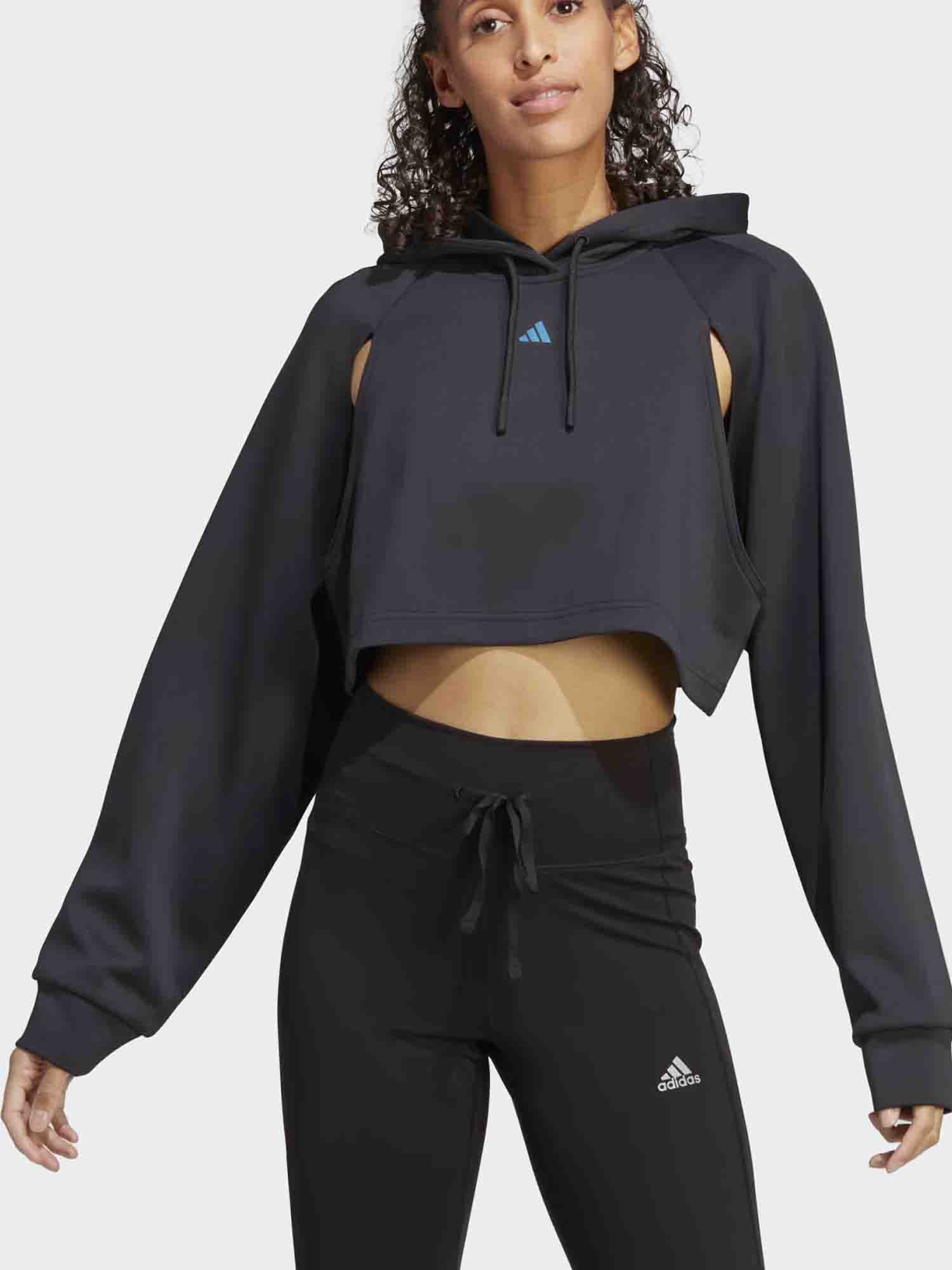 ADIDAS HIIT AEROREADY CROP FELPA CON CAPPUCCIO NERO