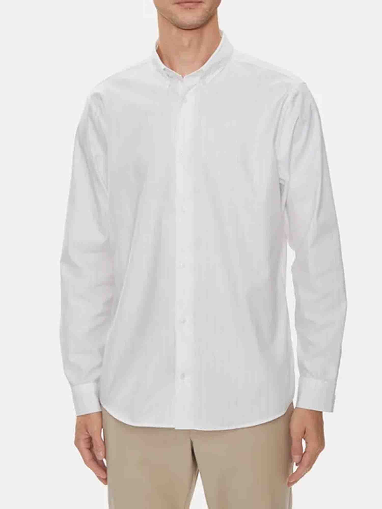 CALVIN KLEIN CAMICIA A RIGHE OXFORD SLIM FIT BIANCO