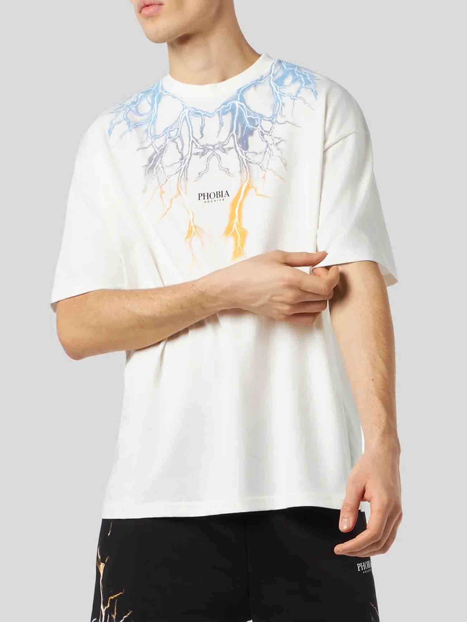 PHOBIA T-SHIRT BIANCO CON RICAMO BICOLOR AZZURRO-GIALLO