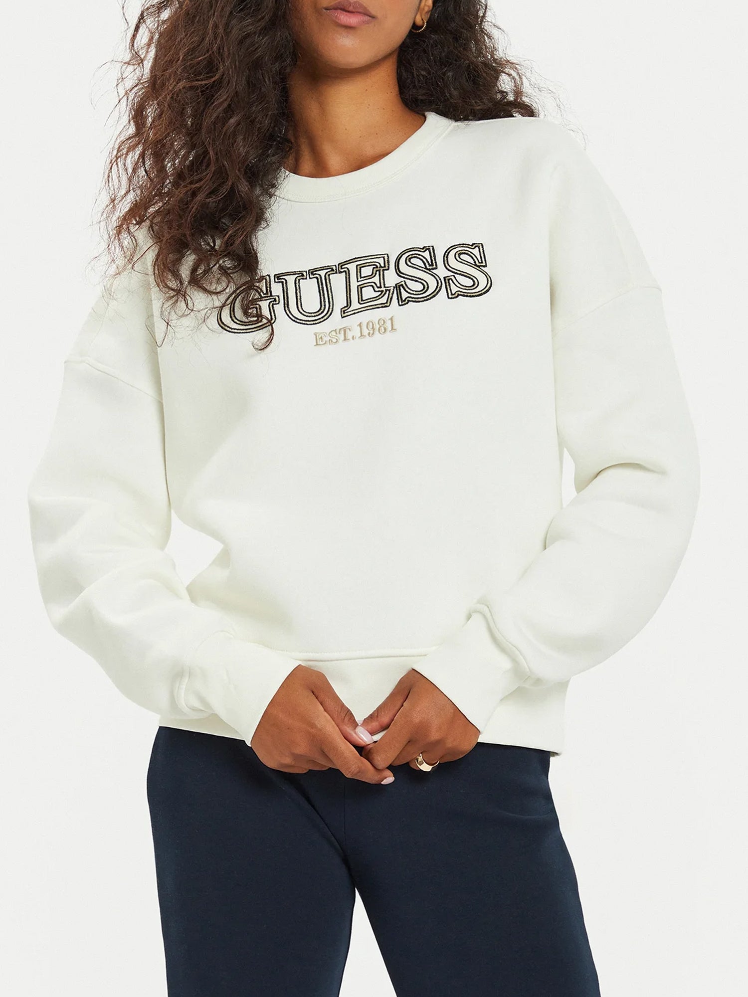 GUESS JEANS FELPA CON LOGO FRONTALE BIANCO