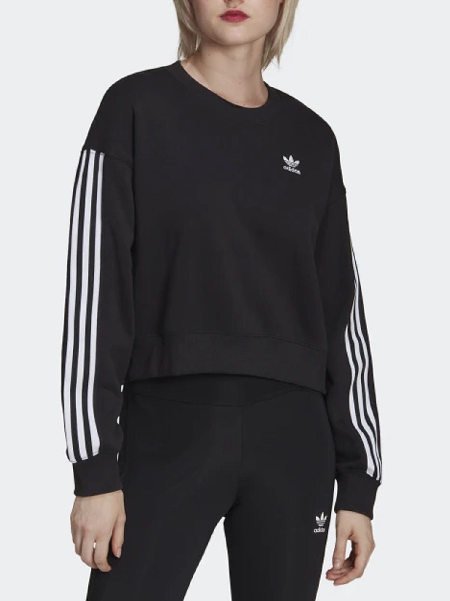 ADIDAS ORIGINALS FELPA GIROCOLLO ADICOLOR CROP NERO.