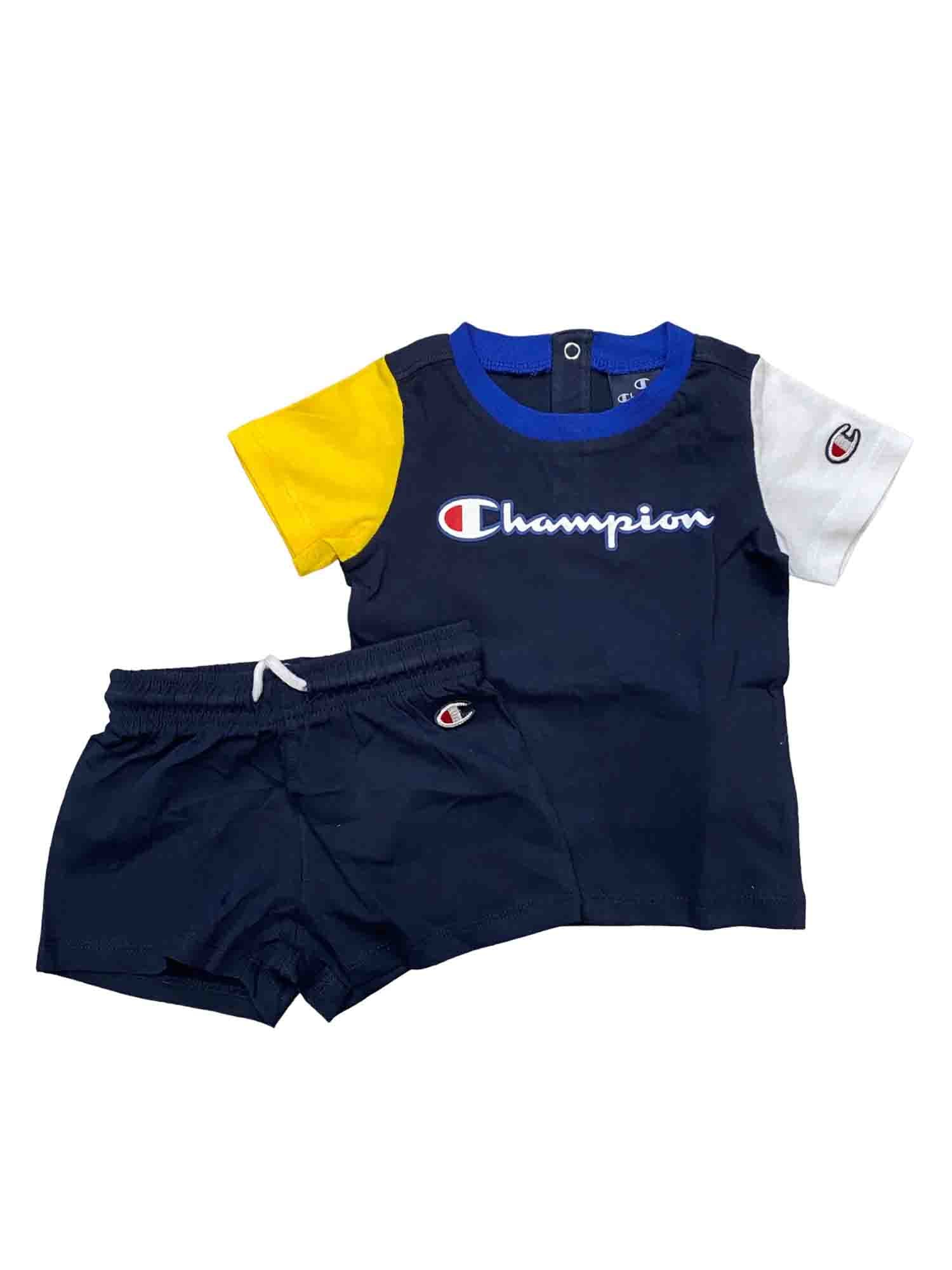 CHAMPION SET T-SHIRT+ PANTALONCINO DA BAMBINO BLU-GIALLO