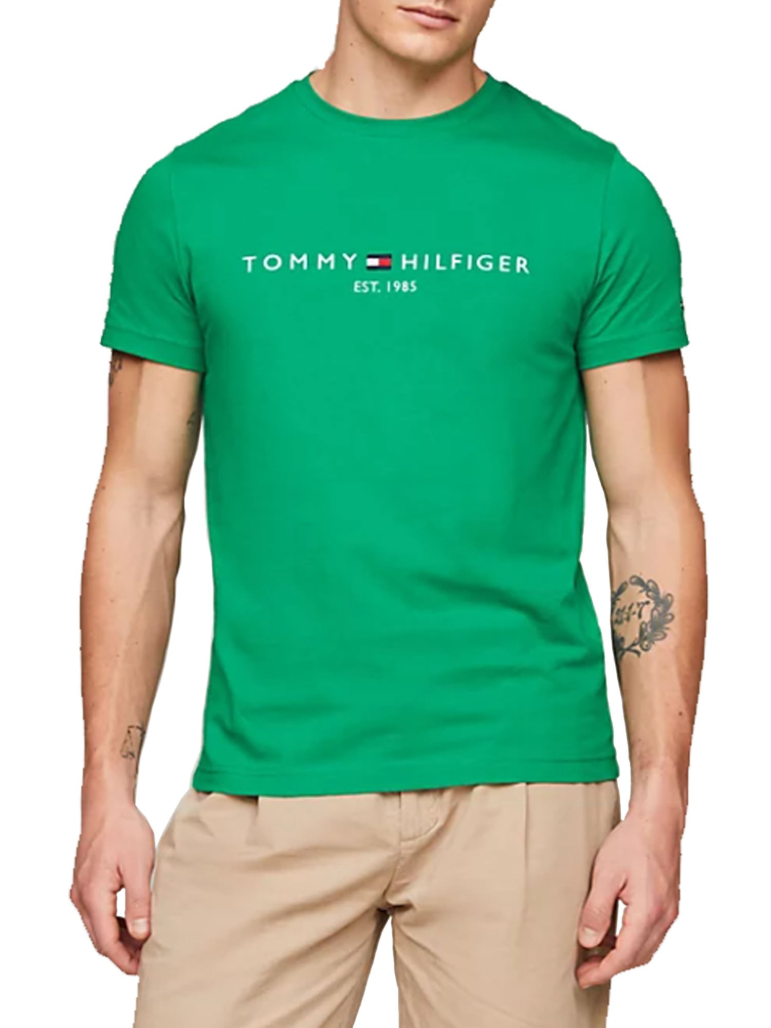 TOMMY HILFIGER T-SHIRT SLIM FIT LOGO VERDE