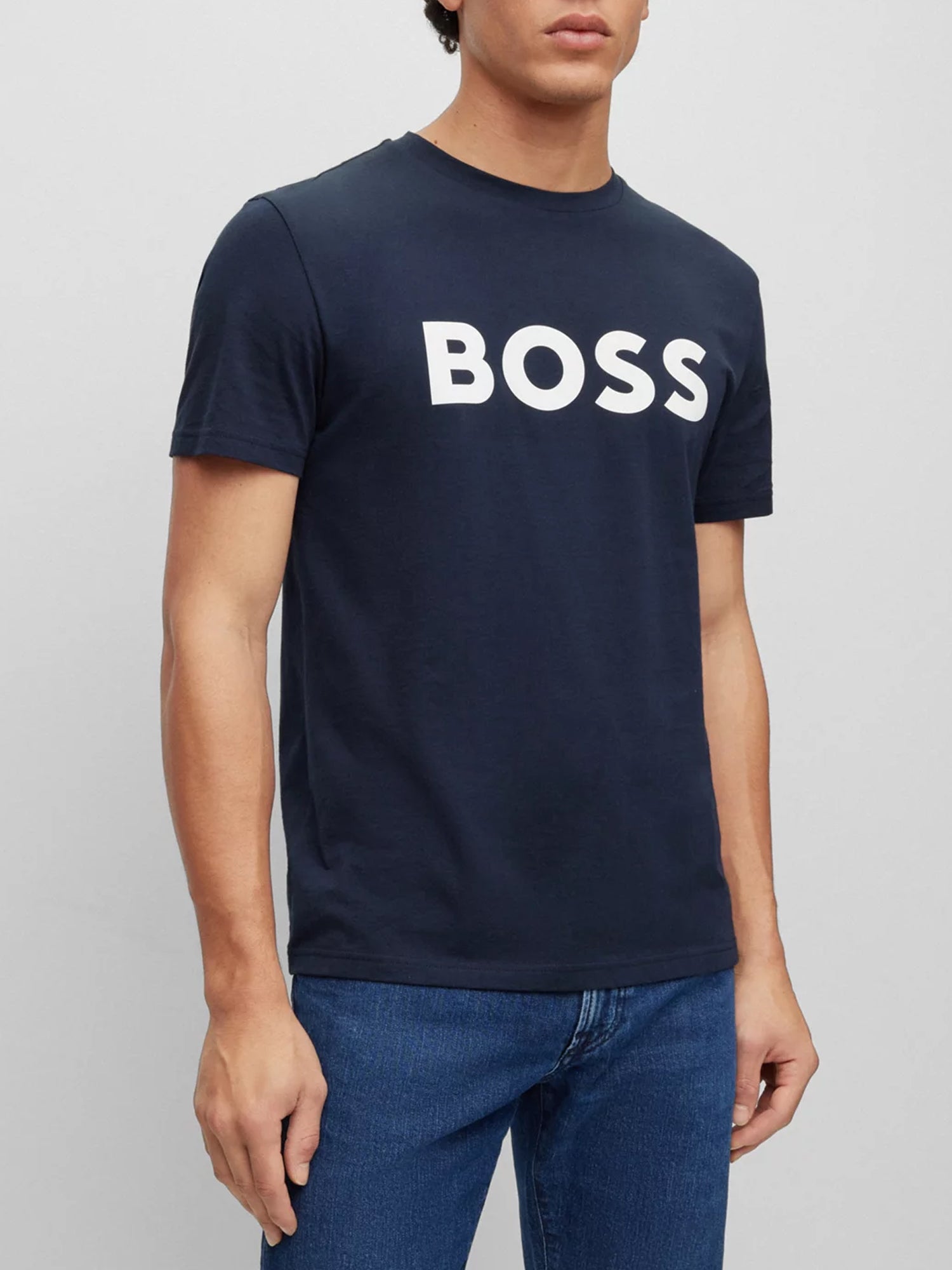 HUGO BOSS T-SHIRT MANICHE CORTE LOGO BLU