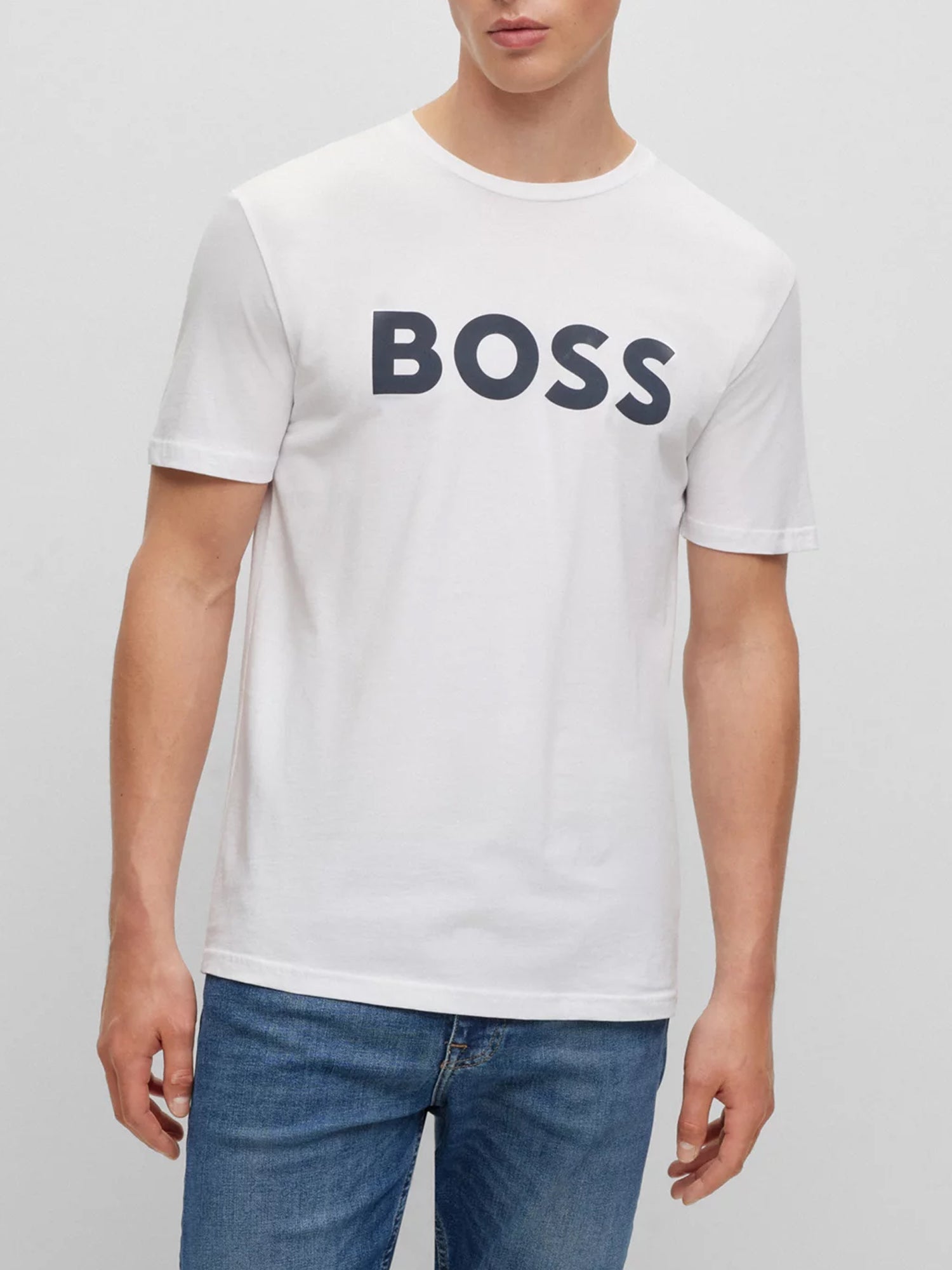 HUGO BOSS T-SHIRT MANICHE CORTE LOGO BIANCO