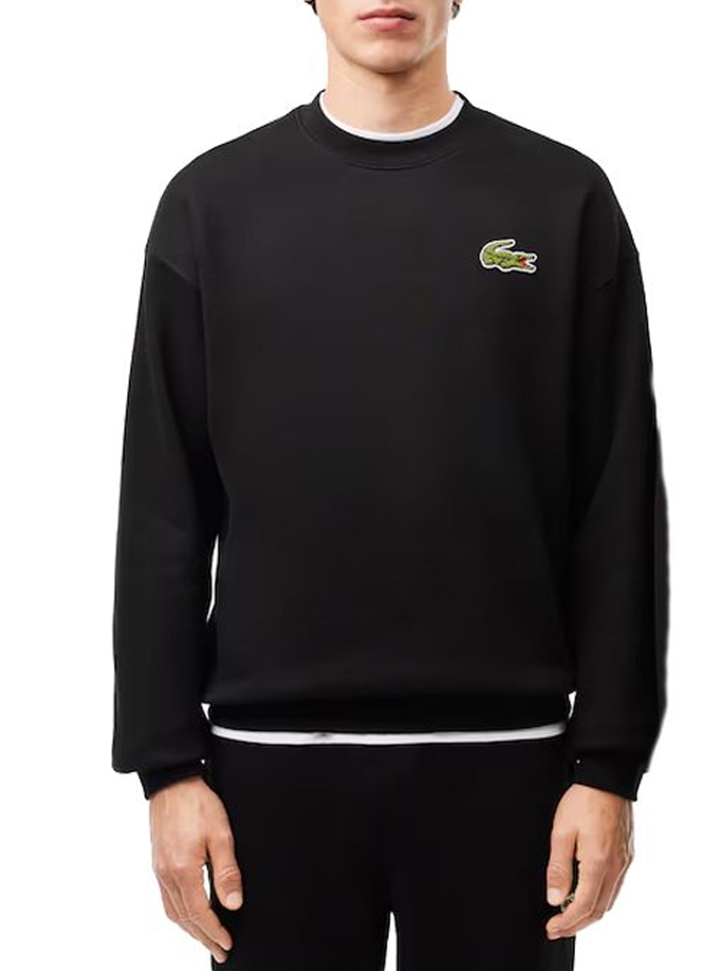 LACOSTE FELPA IN PILE CON LOGO NERO