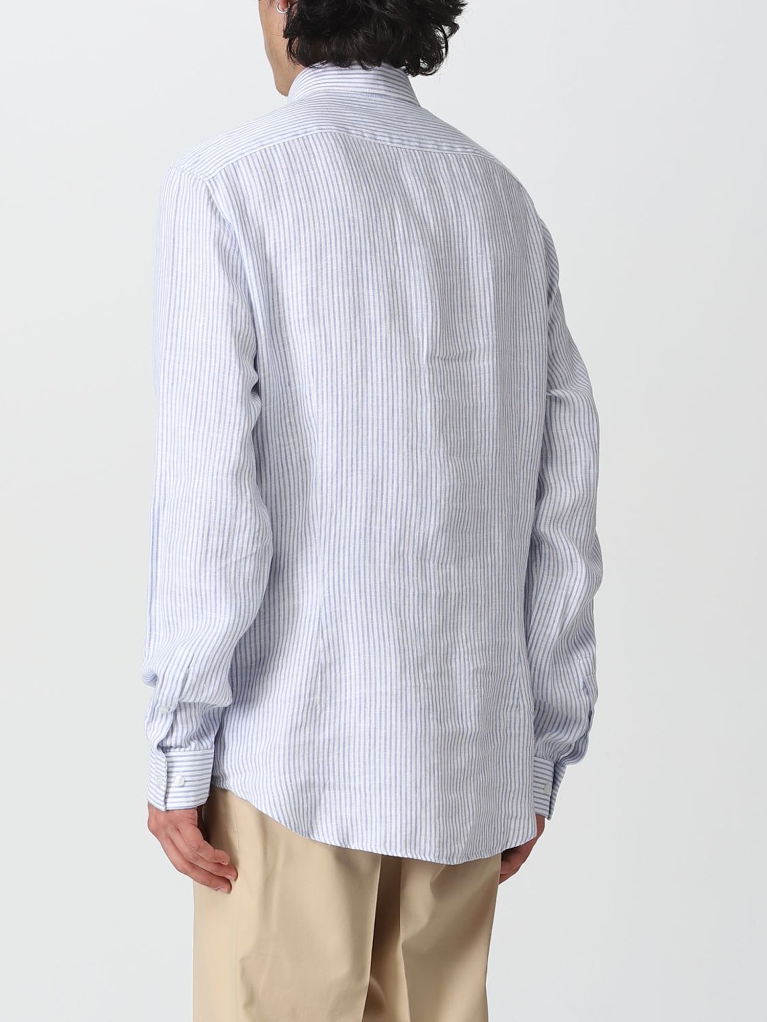 CALVIN KLEIN CAMICIA LINEN STRIPE BLU-BIANCO