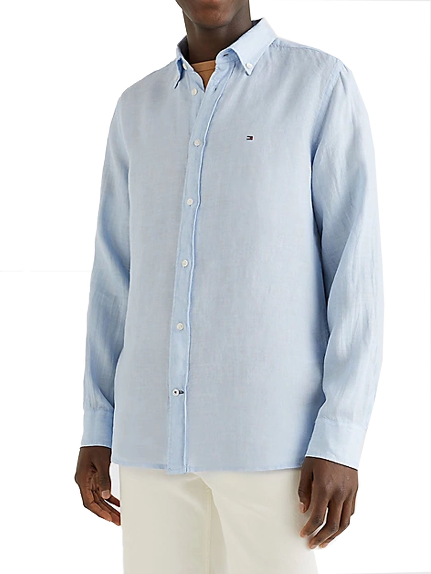 TOMMY HILFIGER CAMICIA DI LINO REGULAR FIT AZZURRO