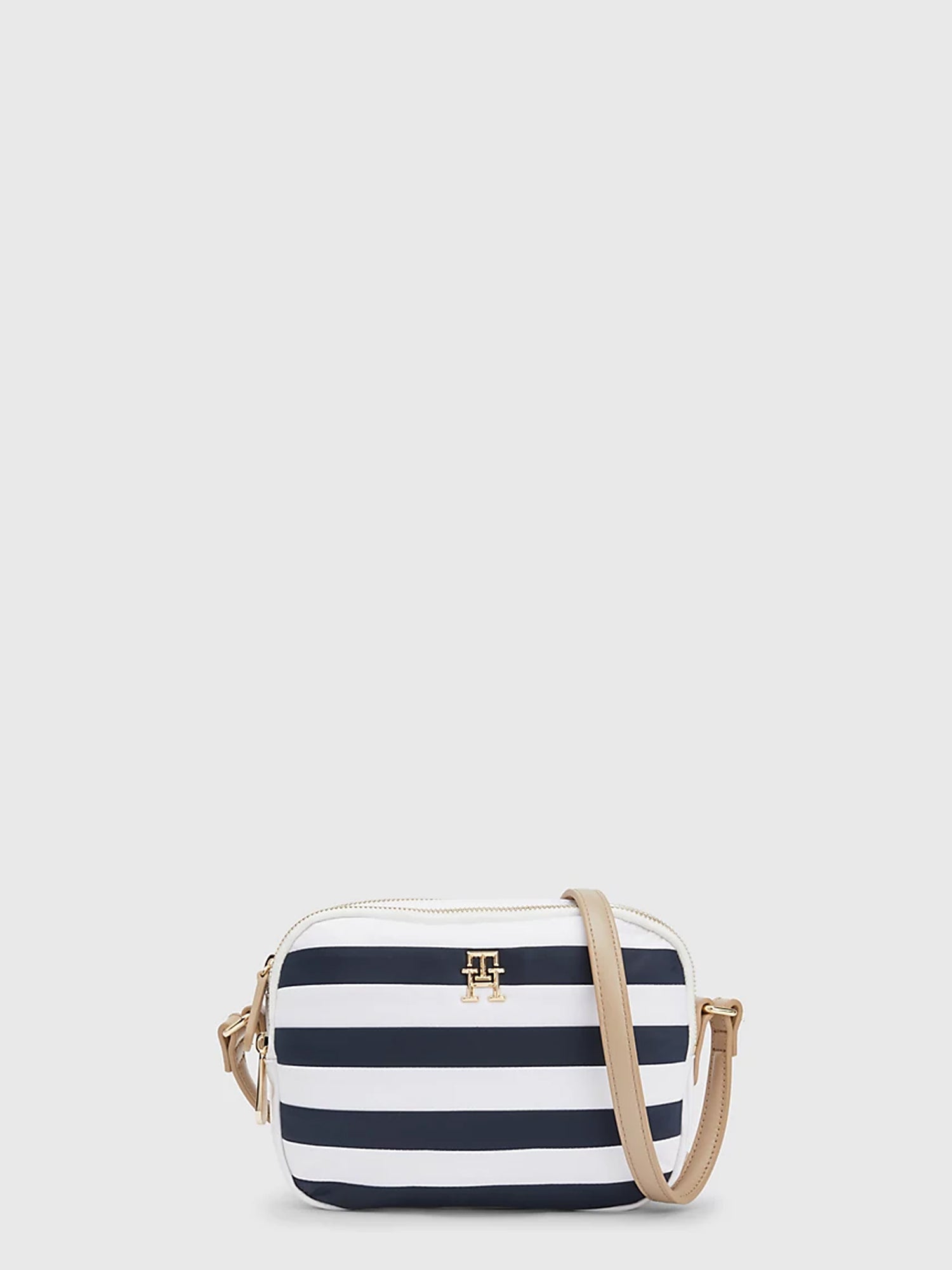 TOMMY HILFIGER ACCESSORIES BORSA A TRACOLLA A RIGHE BIANCO-BLU