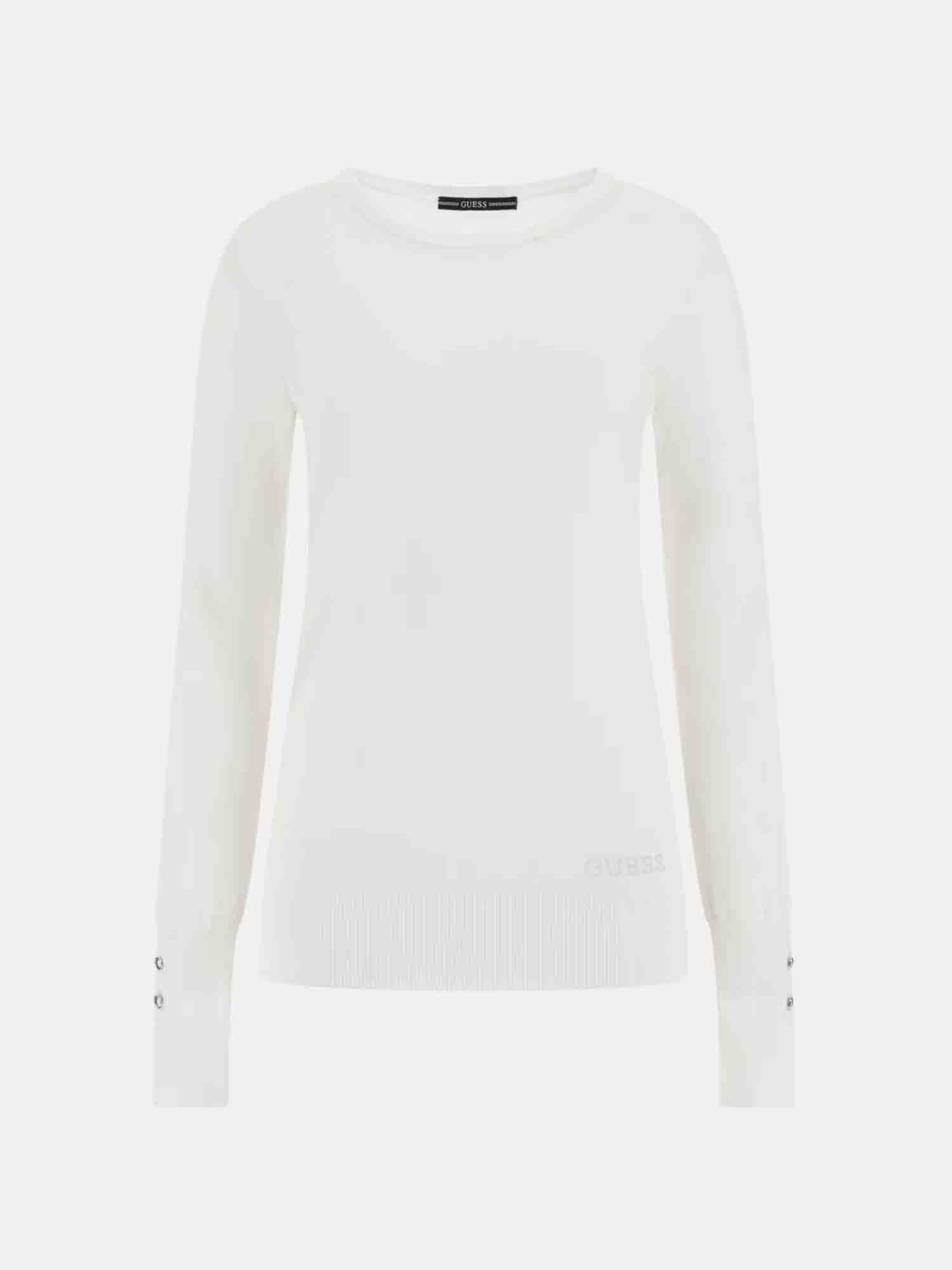 GUESS JEANS ELINOR MAGLIA GIROCOLLO BIANCO CREMA