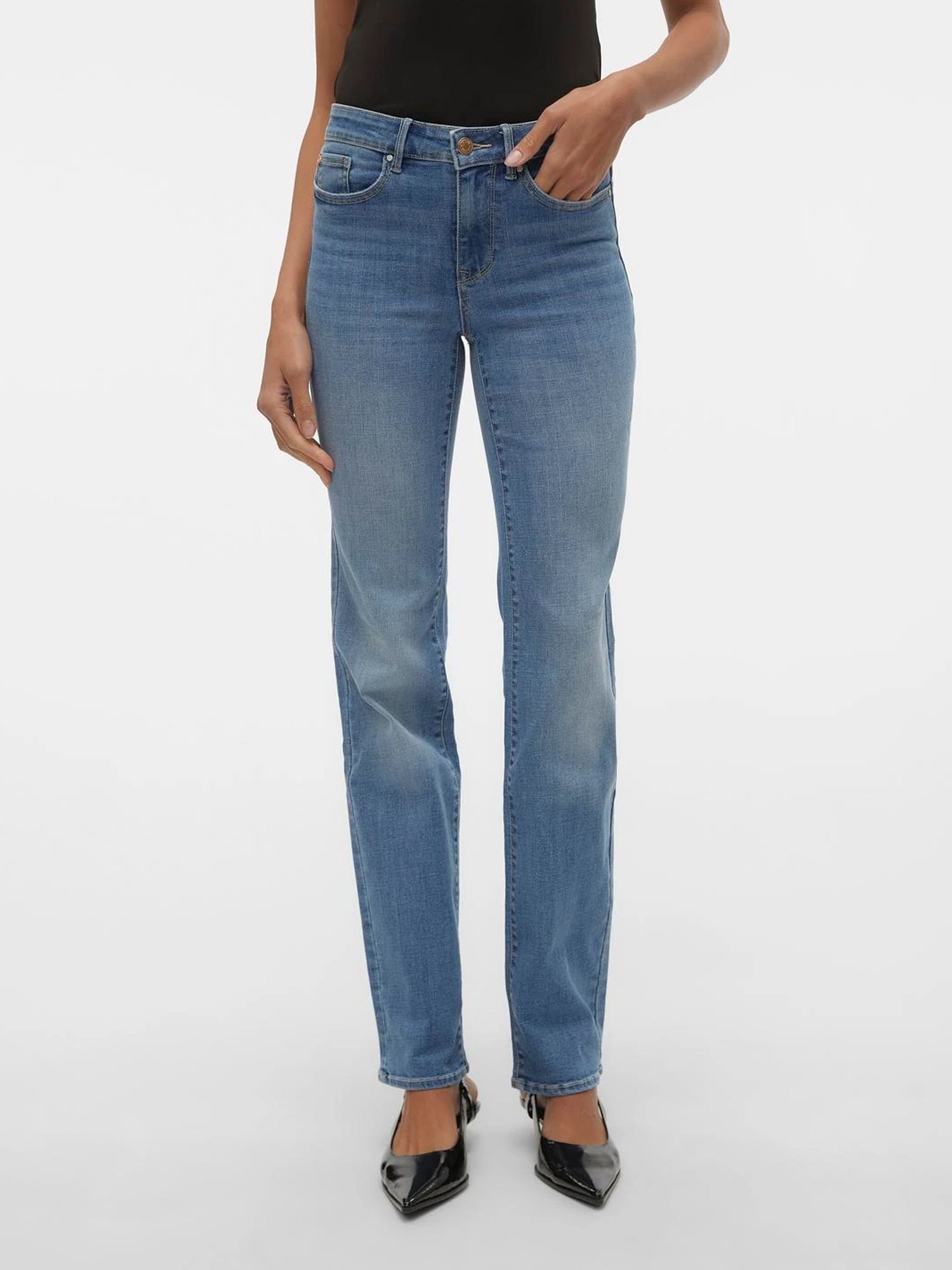 VERO MODA FLASH JEANS STRAIGHT FIT MEDIUM BLU DENIM