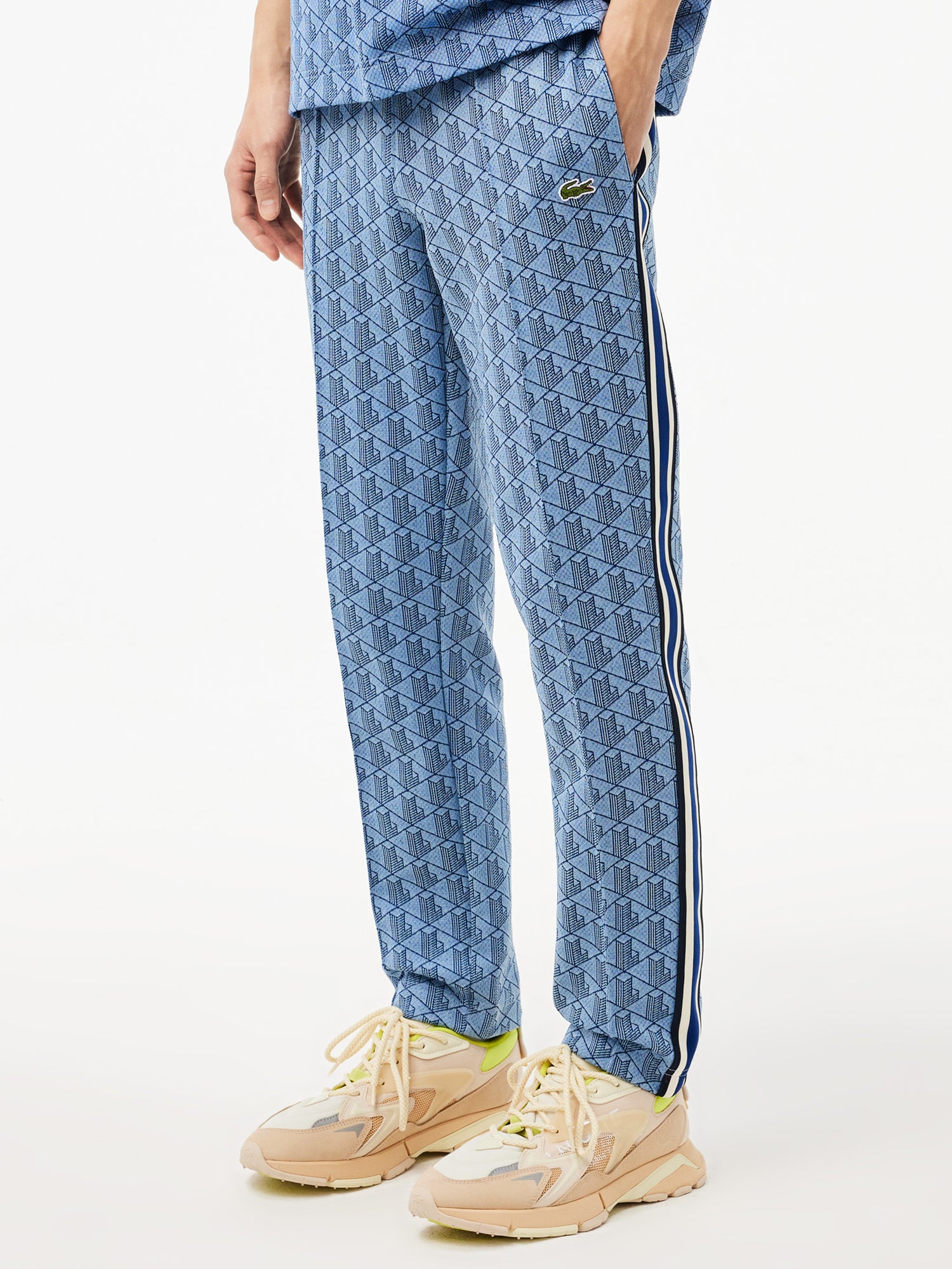 LACOSTE PANTALONI IN JACQUARD CON MONOGRAMMA PARIS BLU - AZZURRO