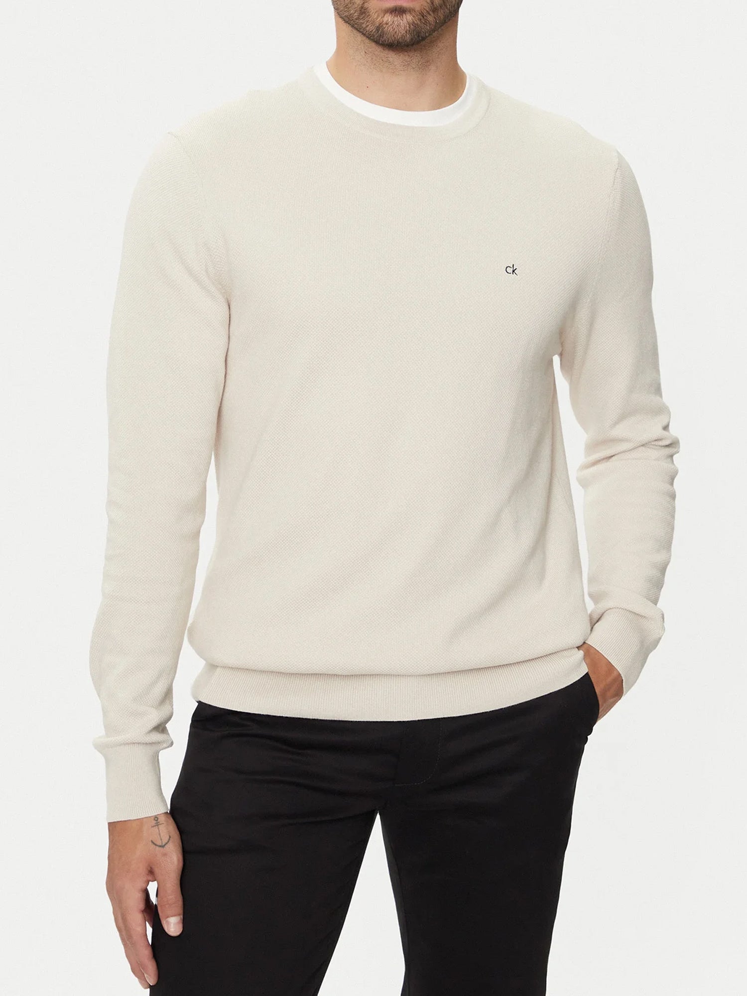 CALVIN KLEIN MAGLIA IN PIQUE' BEIGE