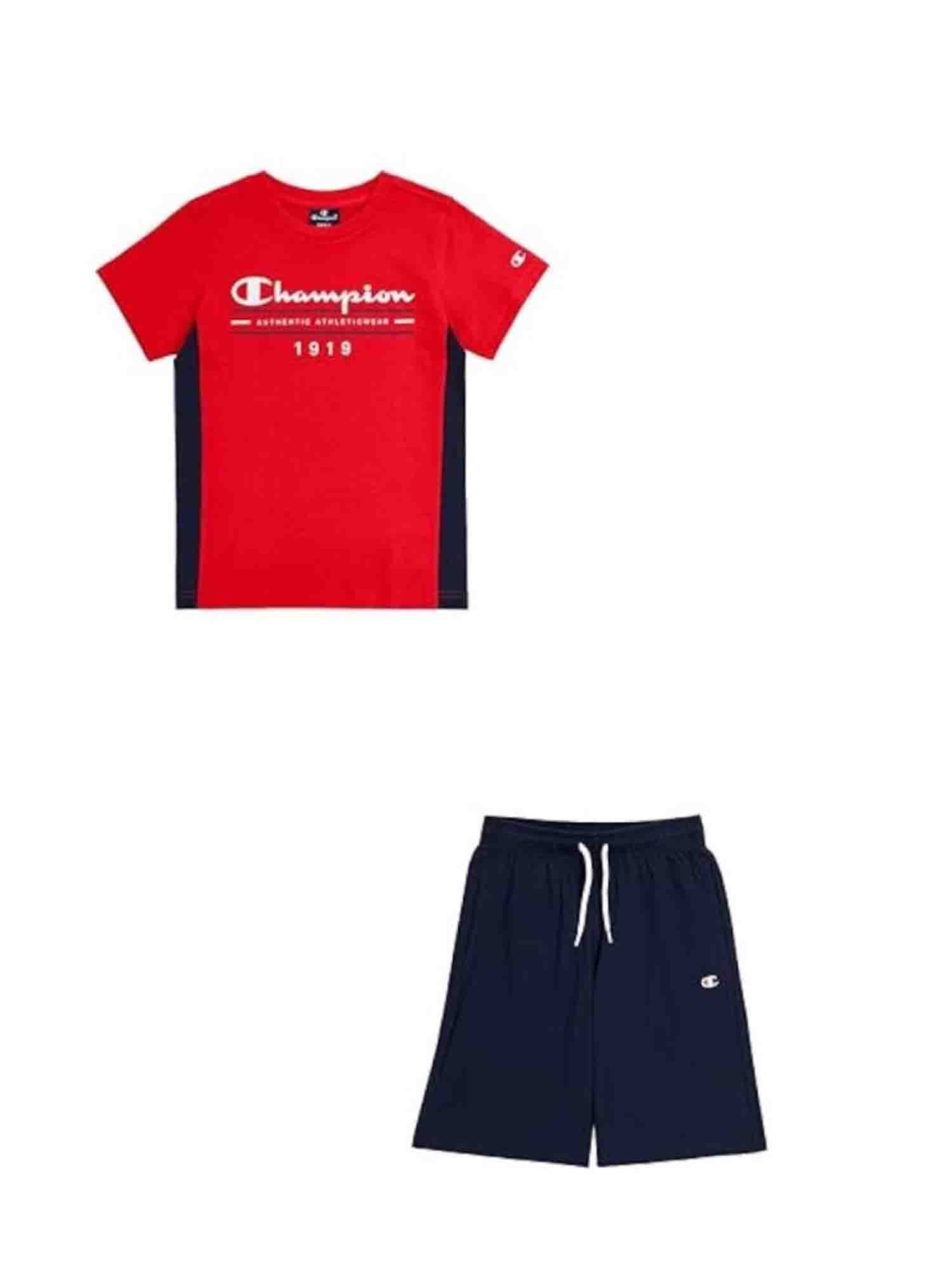 CHAMPION SET T-SHIRT+ PANTALONCINO DA BAMBINO ROSSO-NERO