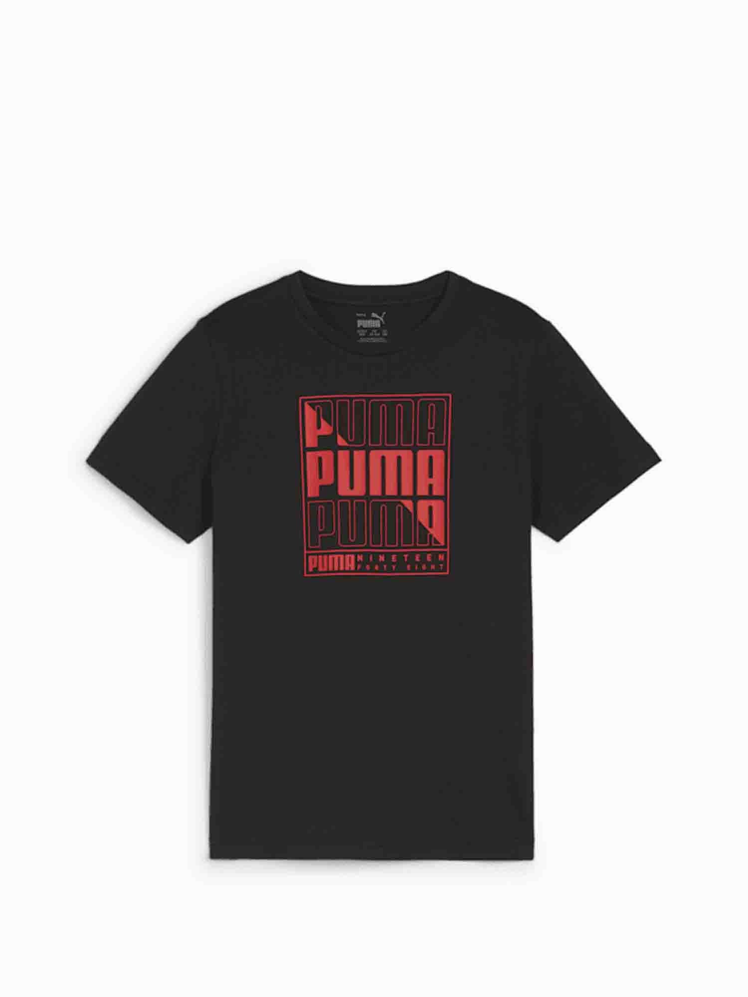 PUMA GRAPHICS WORDING T-SHIRT RAGAZZO NERO-ROSSO