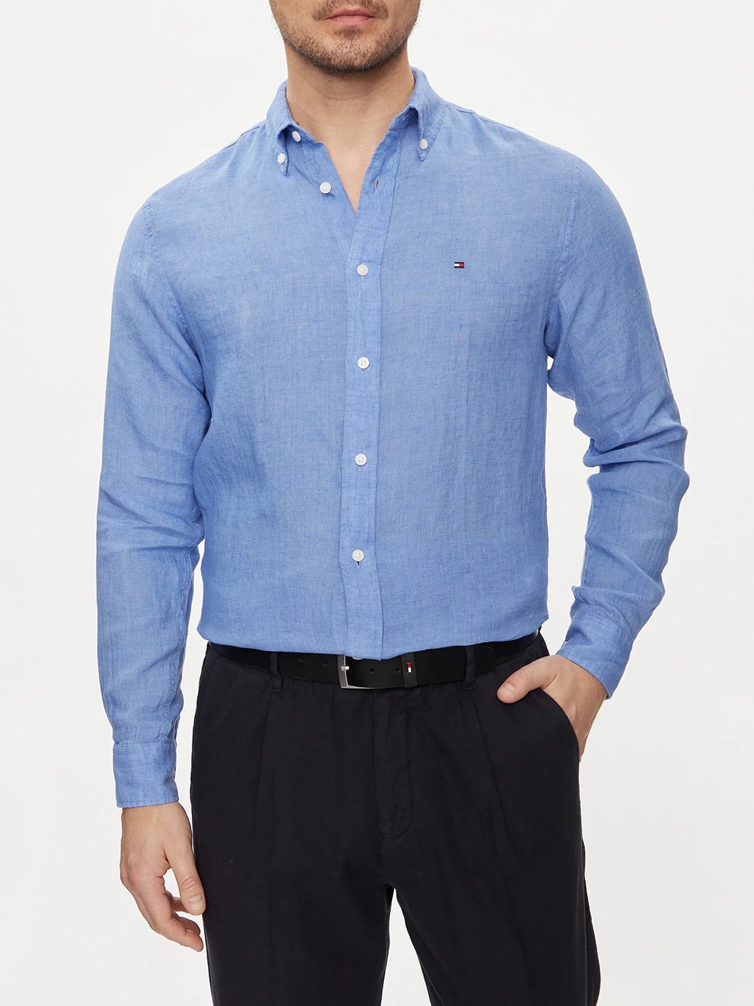 TOMMY HILFIGER CAMICIA IN LINO BLU