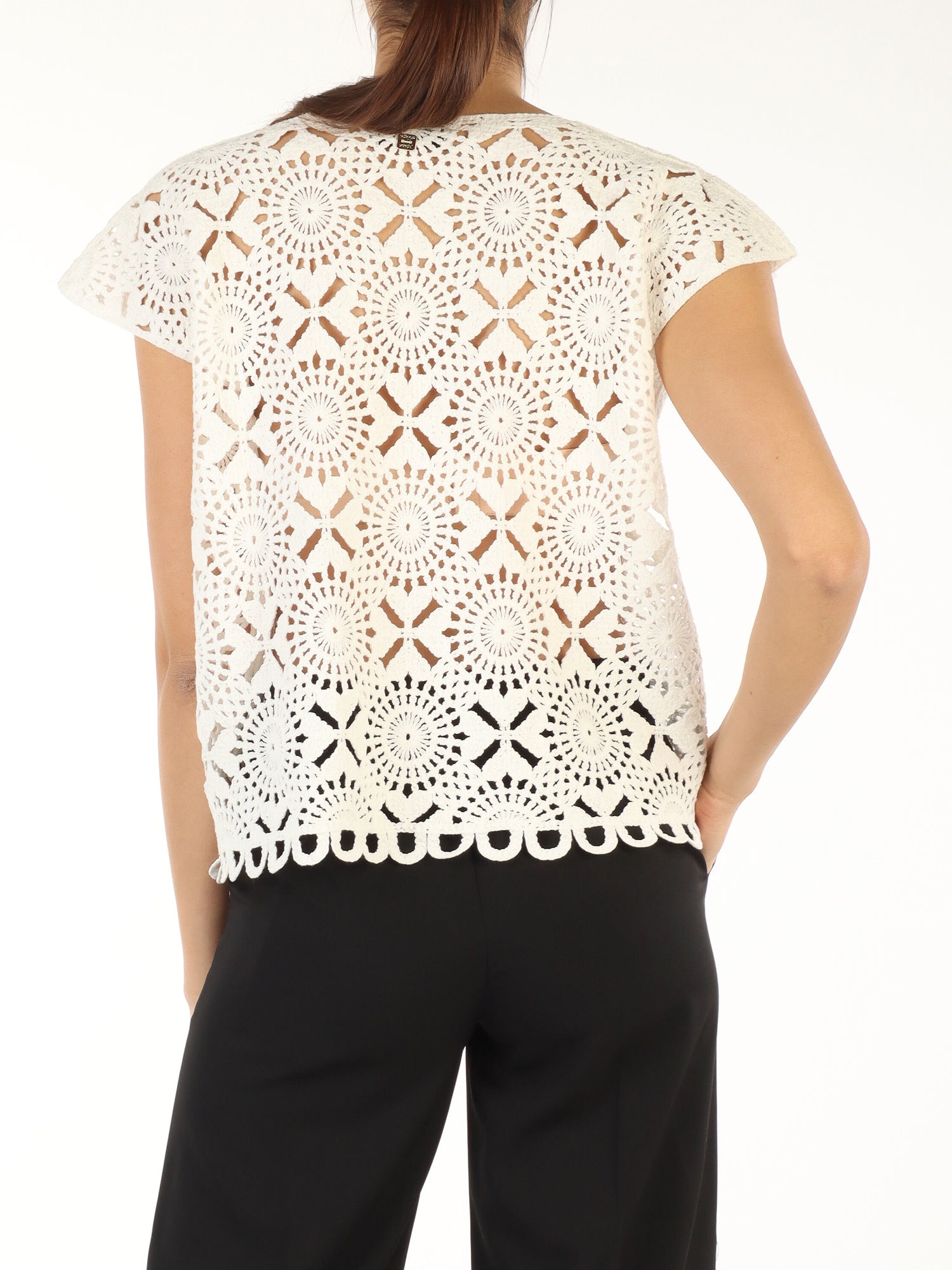 MARKUP TOP CROCHET MANICHE CORTE BIANCO