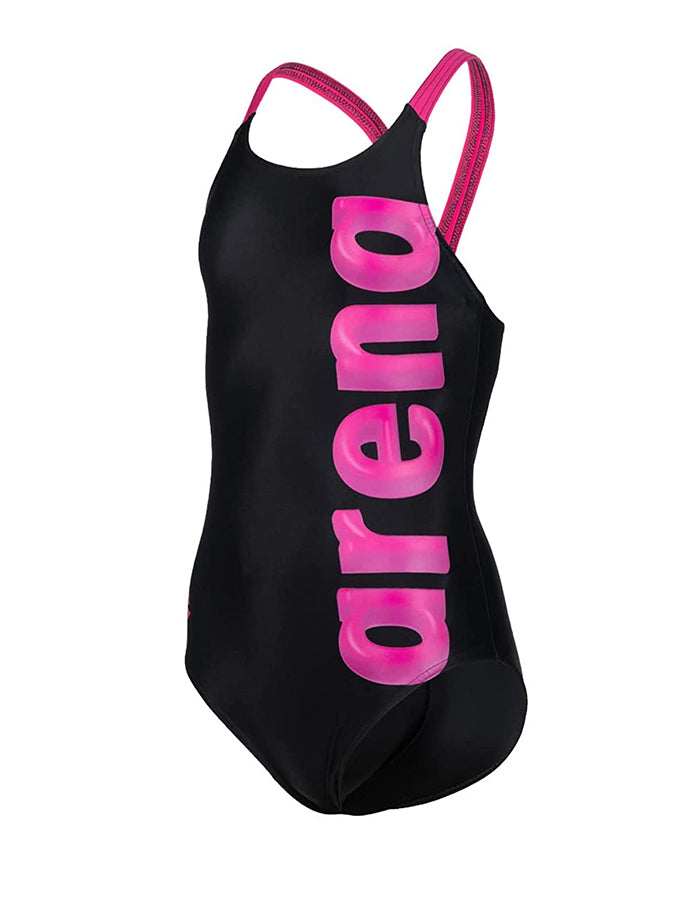 ARENA COSTUME GIRL'S SWIMSUIT V BACK GRAPHIC NERO