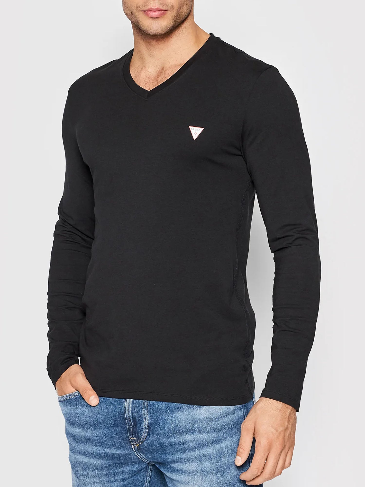 GUESS JEANS T-SHIRT MANICA LUNGA NERO