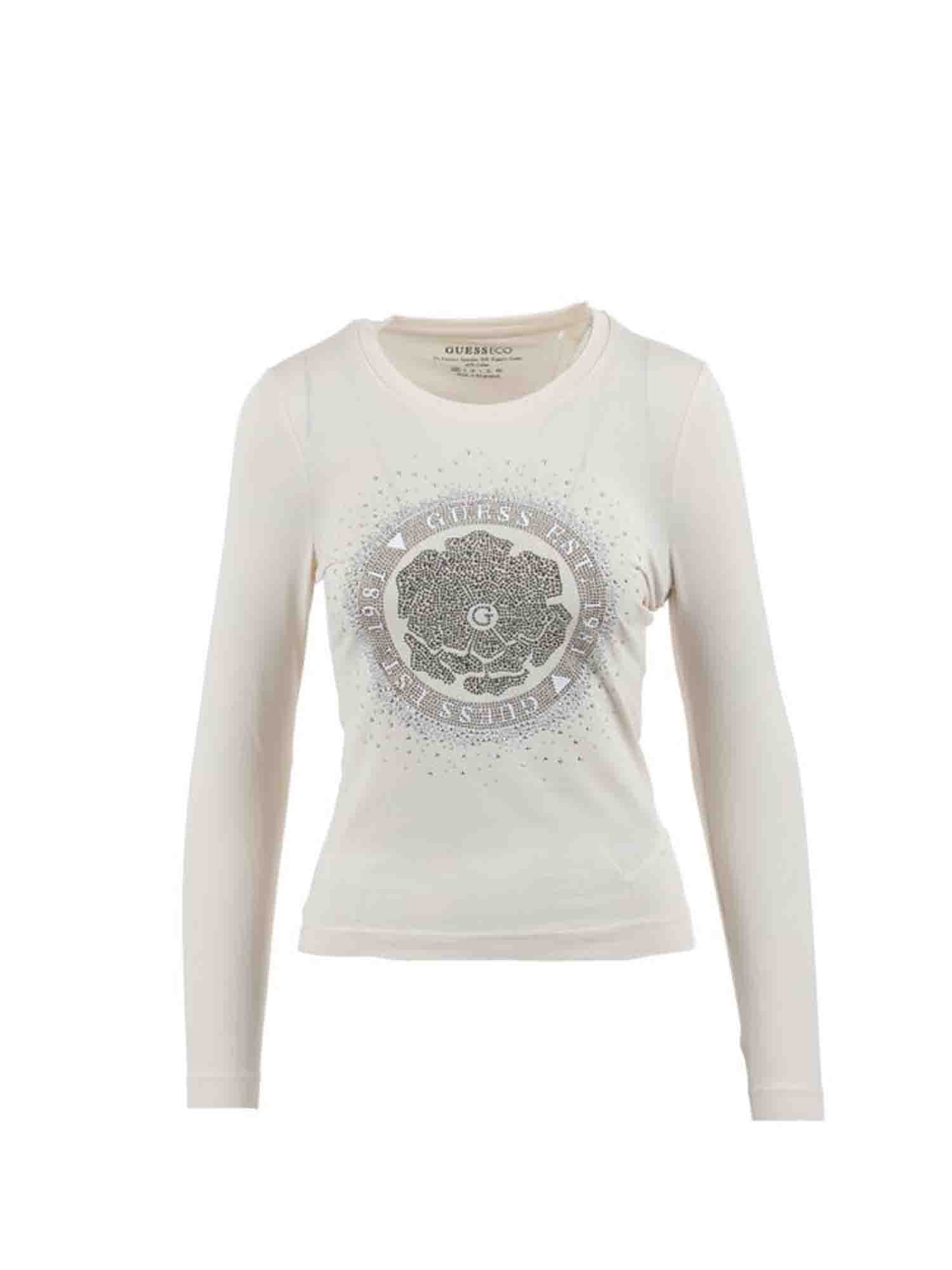 GUESS JEANS PEONY T-SHIRT MANICA LUNGA BIANCO