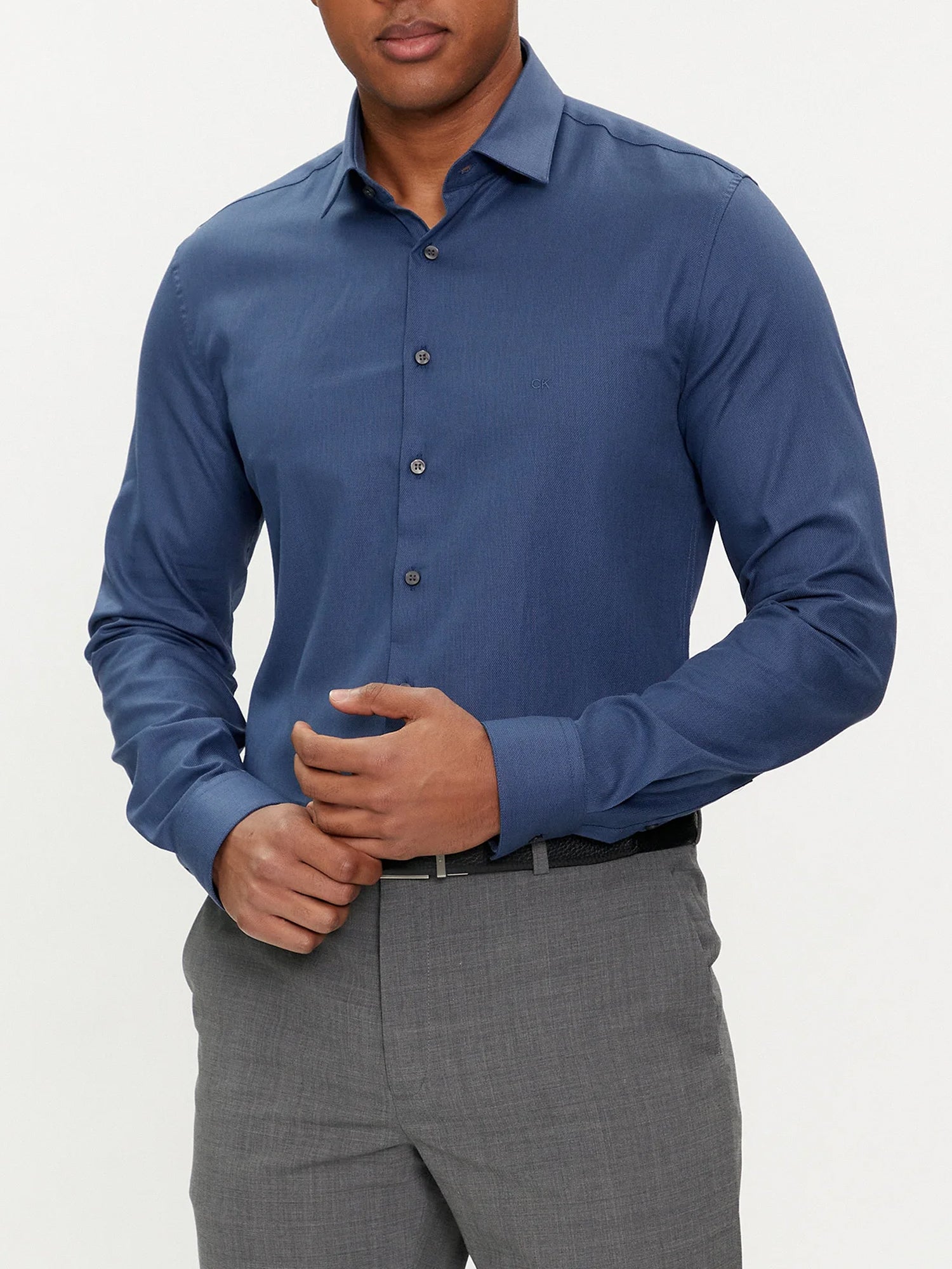 CALVIN KLEIN CAMICIA TONAL STRUCTURE SLIM BLU