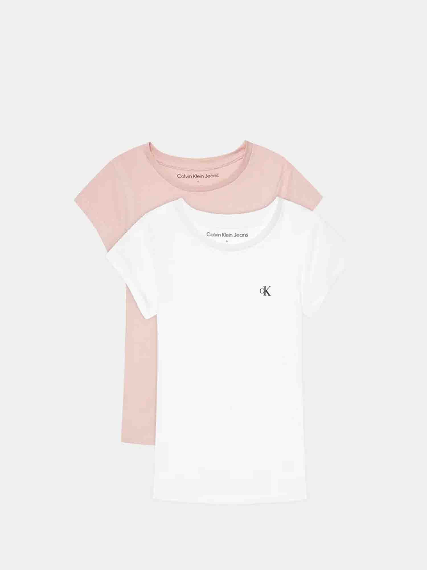 CALVIN KLEIN 2 T-SHIRT DA RAGAZZA BIANCO-ROSA