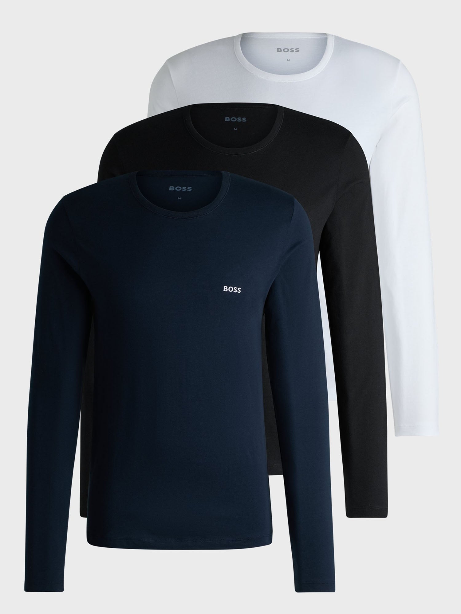 HUGO BOSS 3 T-SHIRT INTIME MANICHE LUNGHE BLU-BIANCO-NERO