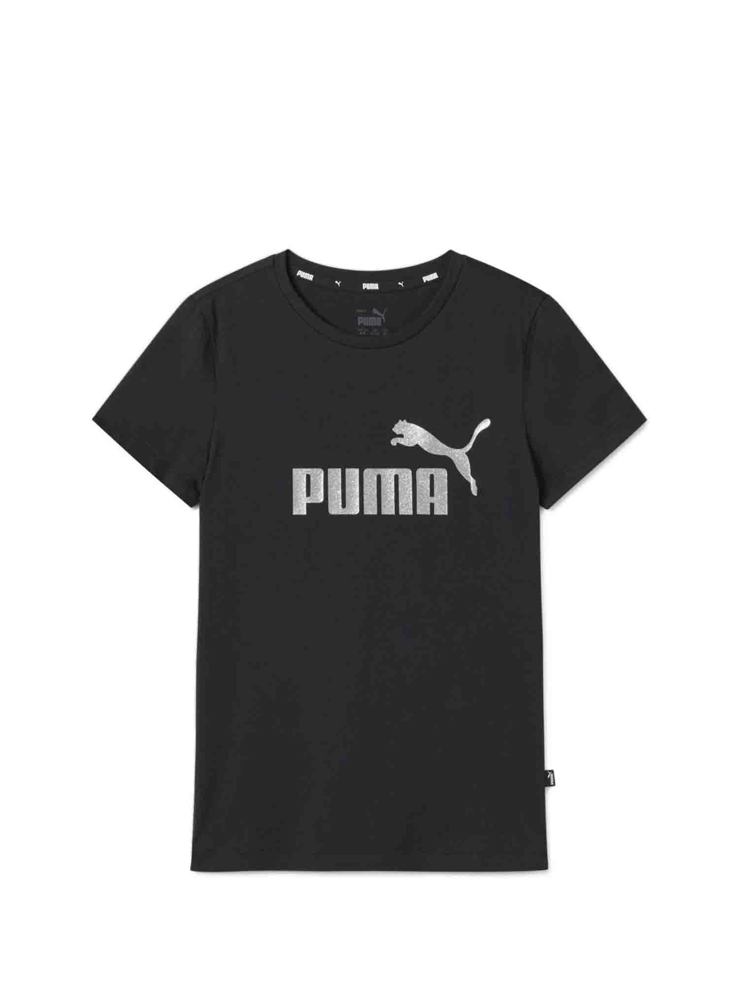 PUMA T-SHIRT ESSENTIALS+LOGO GLITTER RAGAZZA NERO