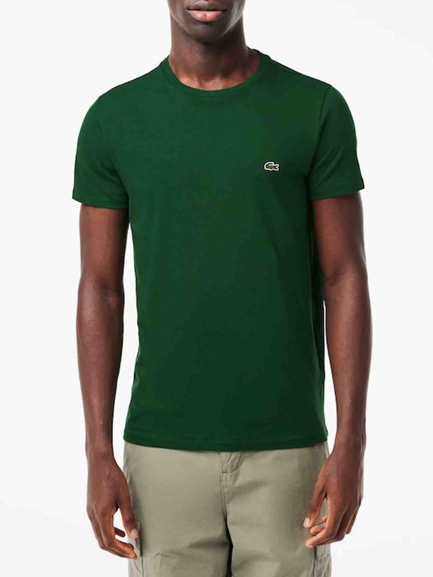 LACOSTE T-SHIRT CLASSICA TINTA UNITA VERDE