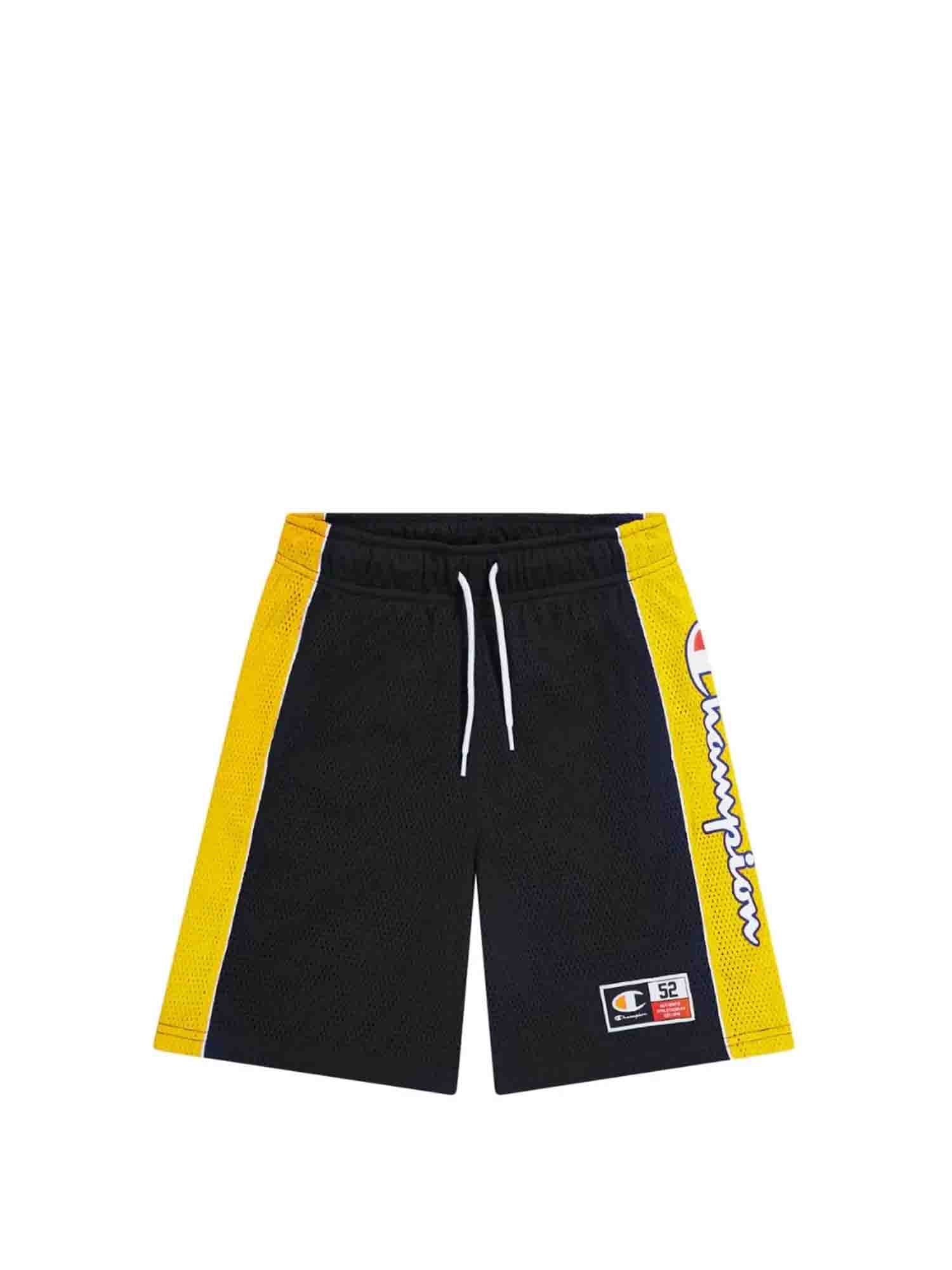 CHAMPION SHORT CON LOGO USA DA RAGAZZO BLU-GIALLO