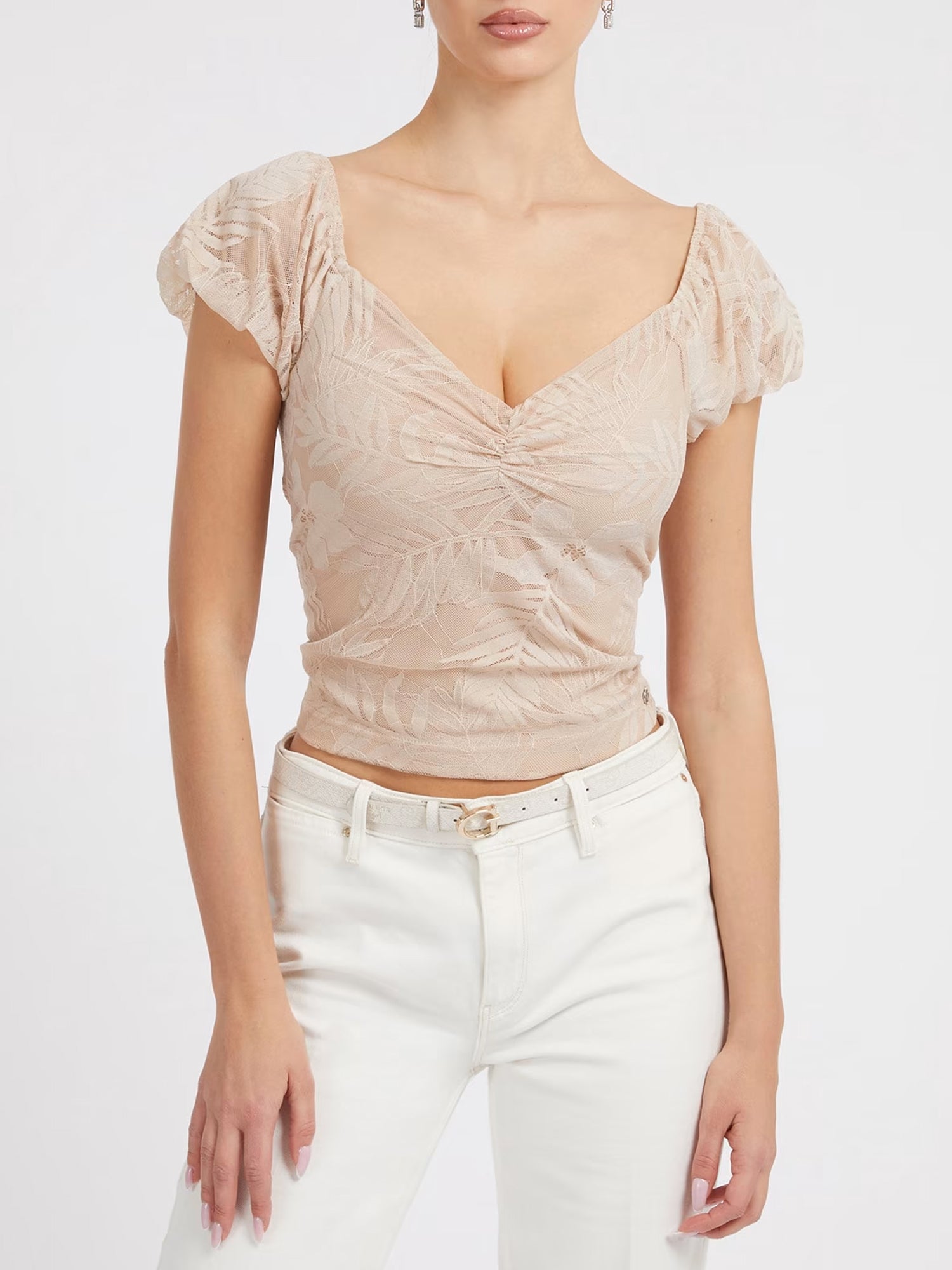 GUESS JEANS TOP CON BALZA FRONTALE KARIMAH BEIGE