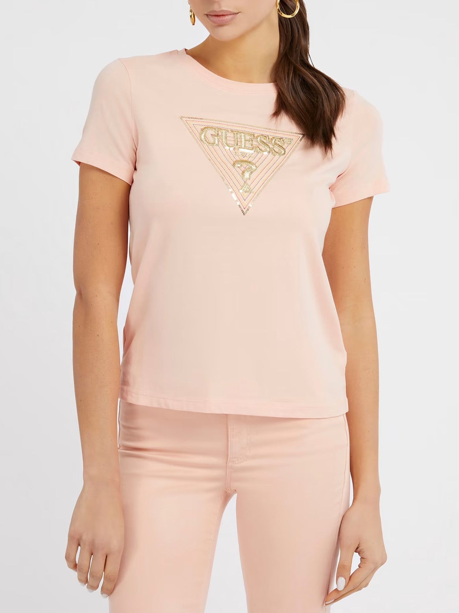 GUESS JEANS T-SHIRT MANICA CORTA MULTICOLOR TRINGLE ROSA