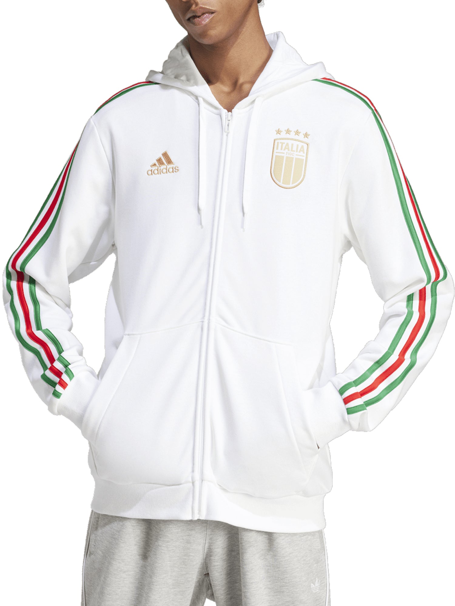 ADIDAS FELPA  CON CAPPUCCIO E FULL-ZIP DNA ITALIA BIANCO