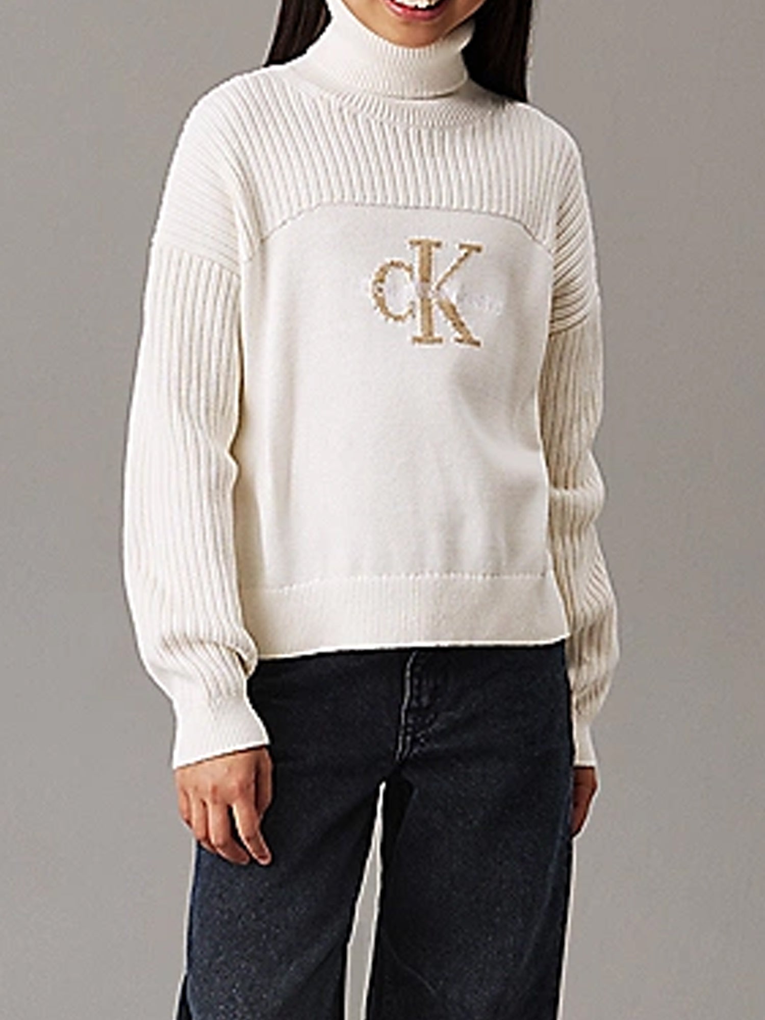 CALVIN KLEIN KIDS MAGLIA A COLLO ALTO BIANCO