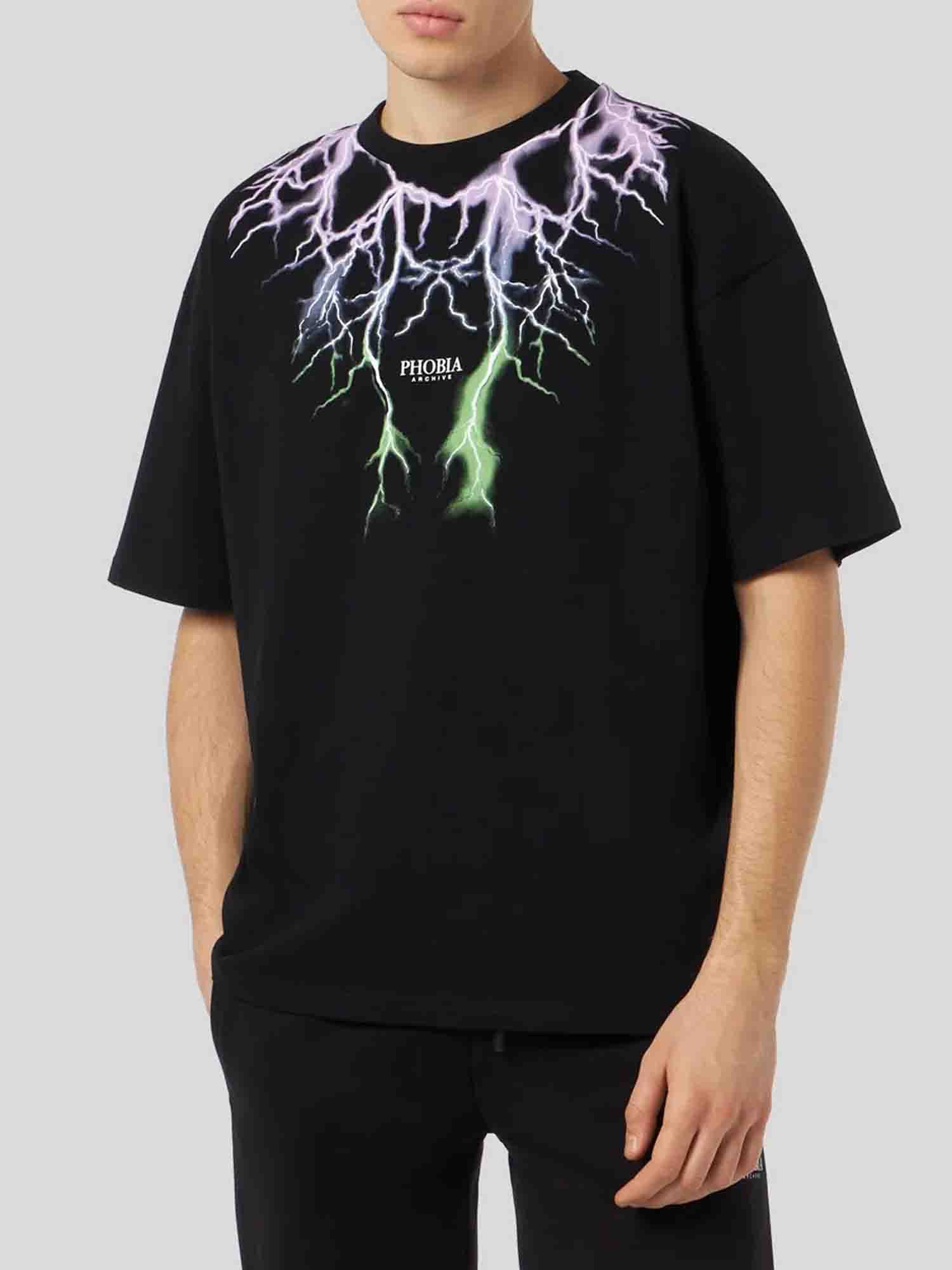 PHOBIA T-SHIRT NERO CON RICAMO BICOLOR VIOLA-VERDE