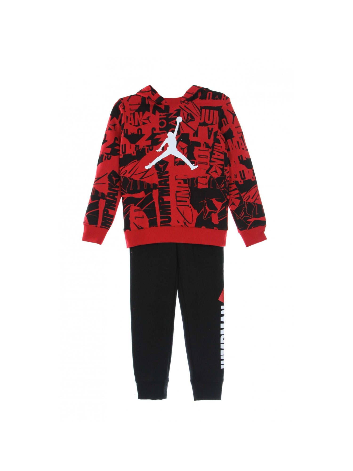 JORDAN TUTA ESSENTIALS FLEECE AOP SET ROSSO-NERO