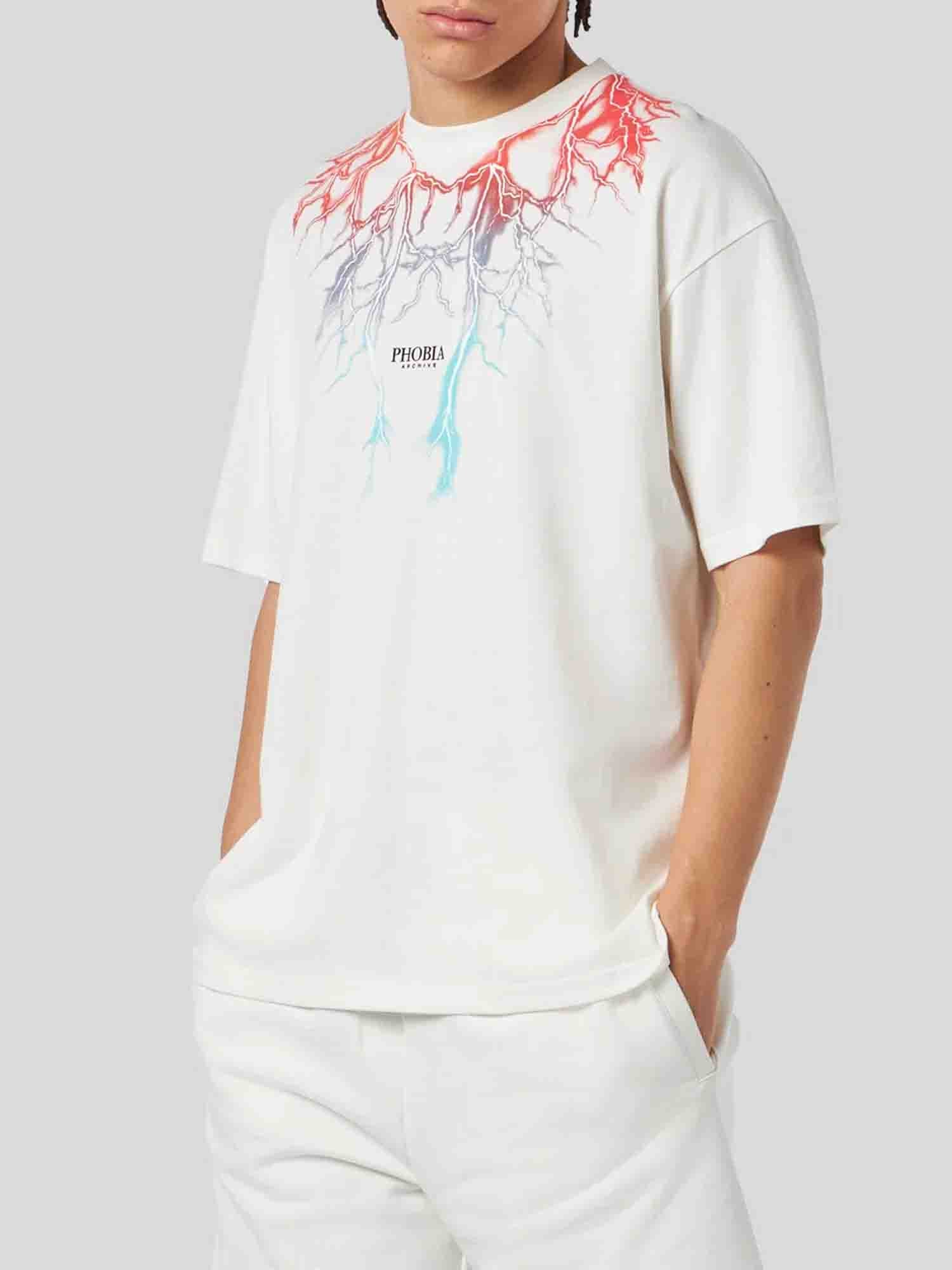 PHOBIA T-SHIRT BIANCO CON RICAMO BICOLOR ROSSO-BLU