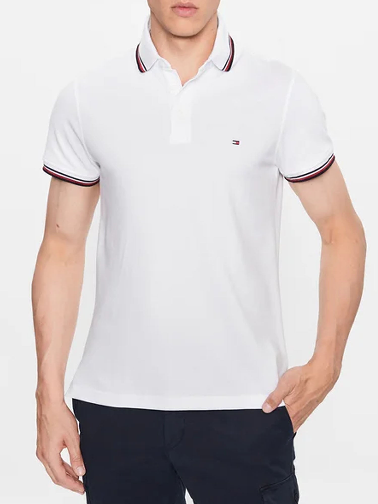 TOMMY HILFIGER POLO 1985 RWB TIPPED SLIM BIANCO