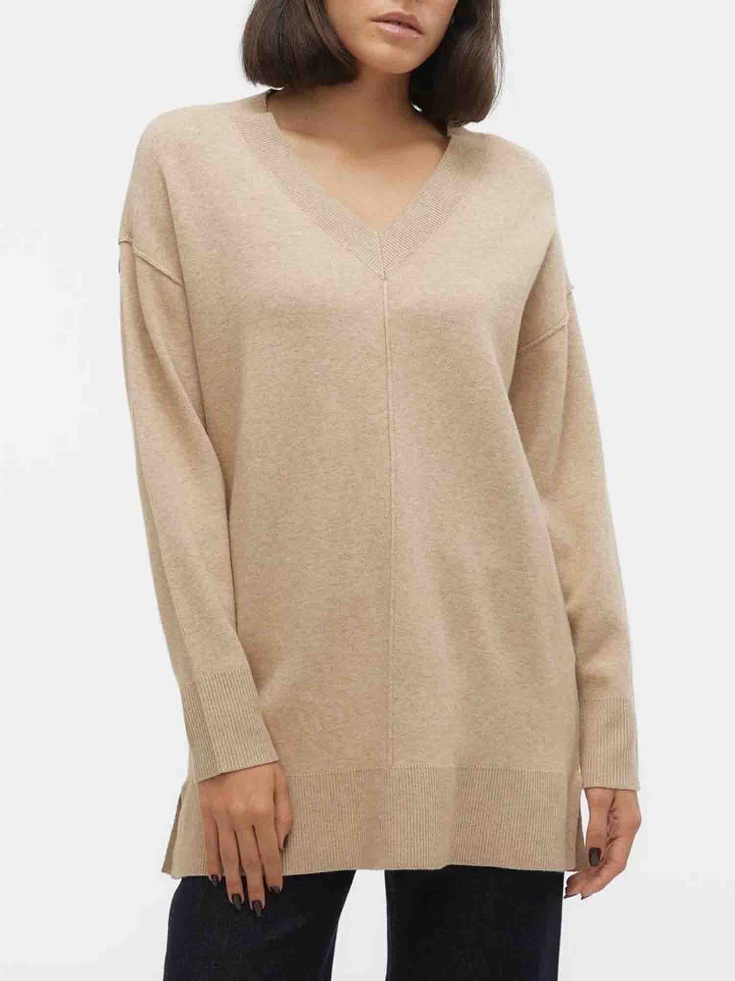 VERO MODA GOLD MAGLIA SCOLLO A V BEIGE