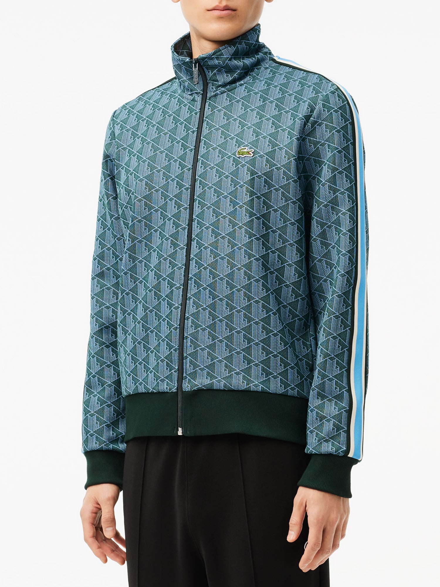 LACOSTE FELPA CON ZIP E MONOGRAMMA PARIS VERDE - BLU