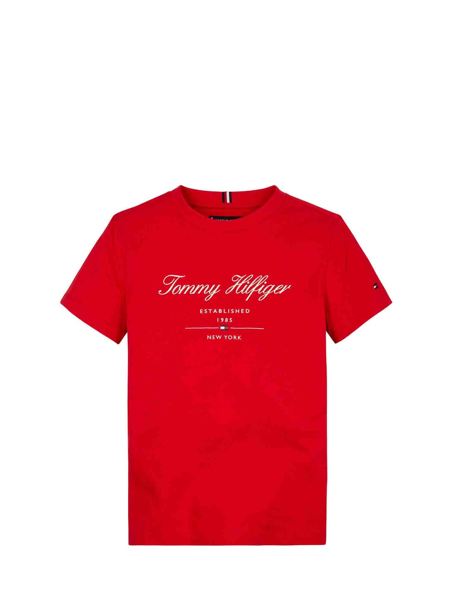 TOMMY HILFIGER T-SHIRT LOGO CORSIVO DA BAMBINO ROSSO