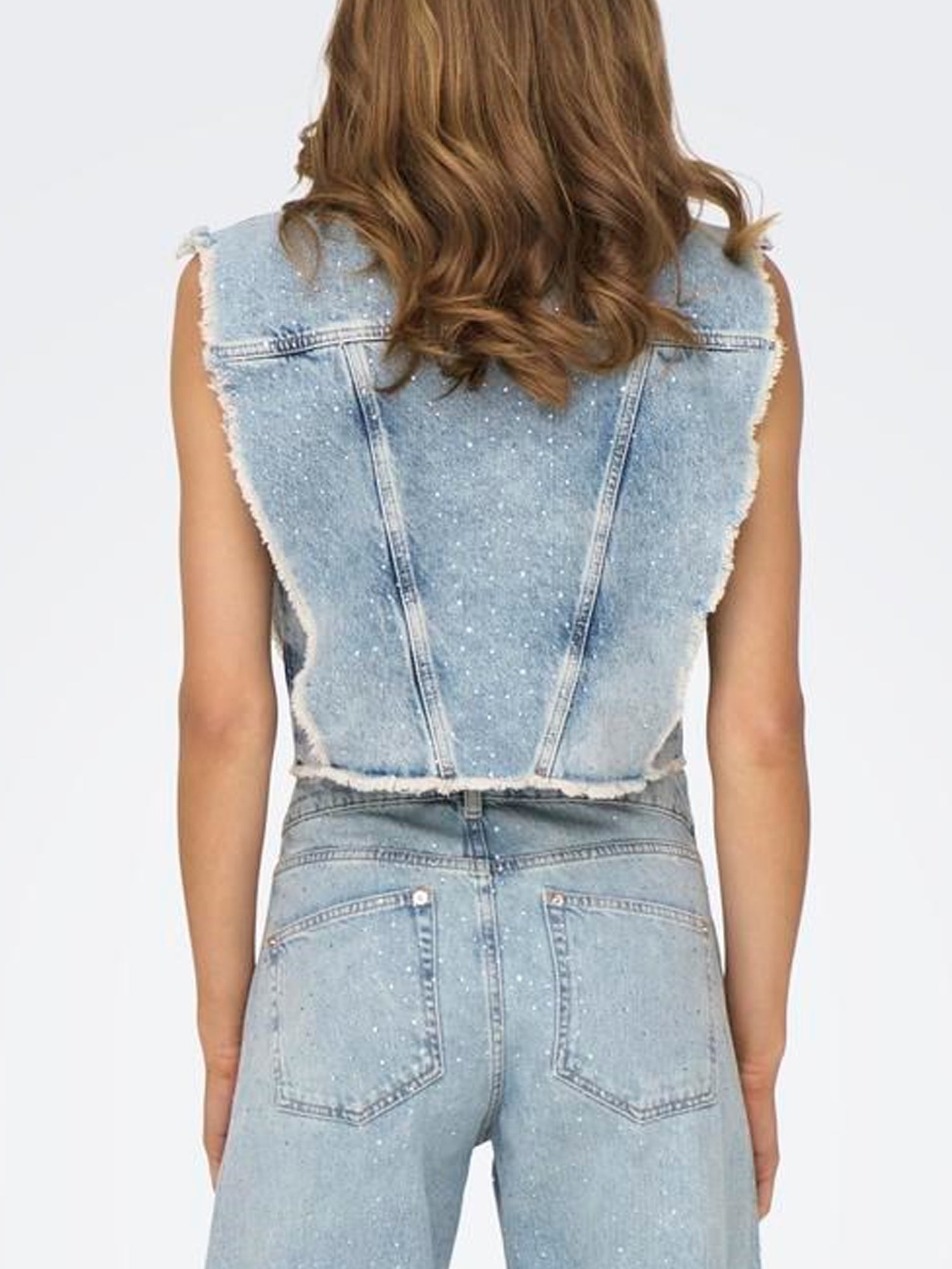 ONLY GILET CROP DI JEANS COBAIN IN DENIM BLU