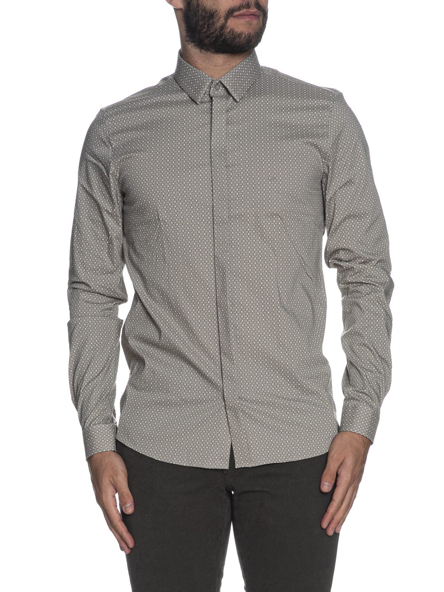 CALVIN KLEIN CAMICIA STAINSHIELD PRINT GRIGIO